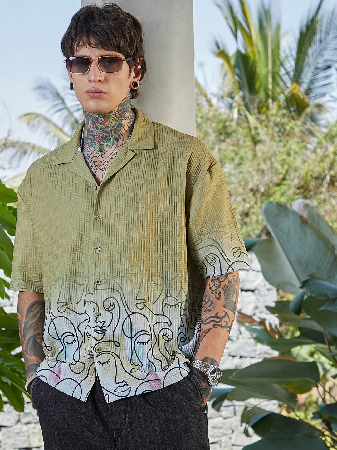Cahoot Men's Faces-Ombre Oversized Shirt