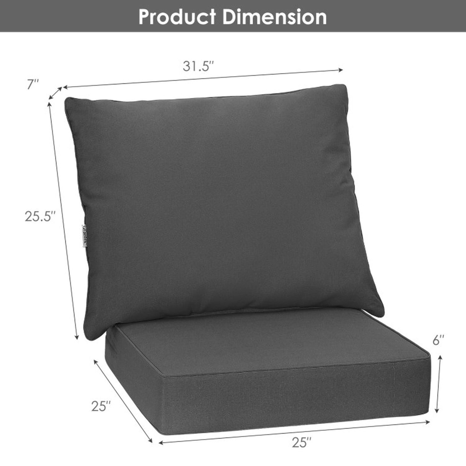 SUGIFT Deep Seat Chair Cushion Pads Set with Rope Belts for Indoor and Outdoor Gray