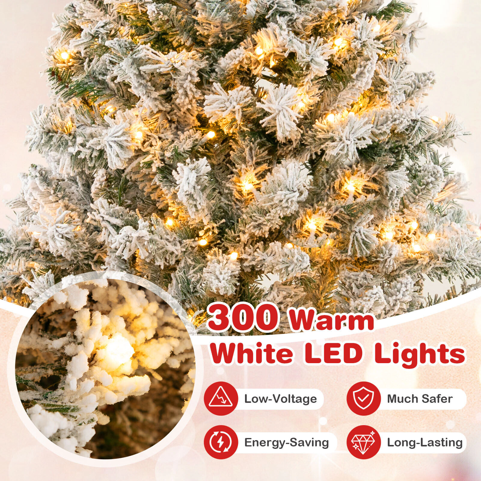 Glintex 6-Ft Flocked Christmas Tree with 3-Minute Quick Shape and 300 LEDs, Green