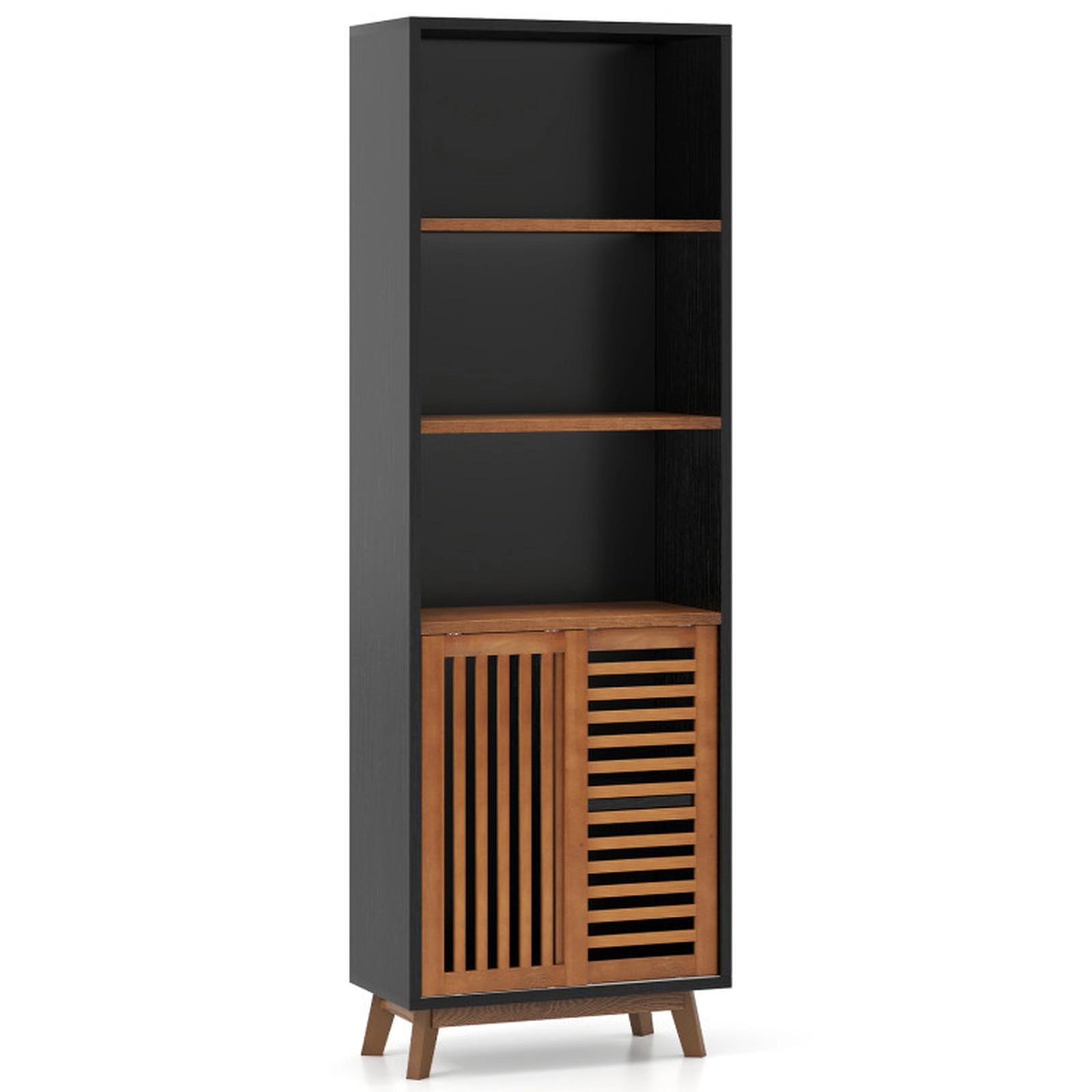 SUGIFT 5-Tier Bookshelf with Triple Open Shelves and Reversible Adjustable Shelf 44-lb Per Tier Capacity Black & Walnut