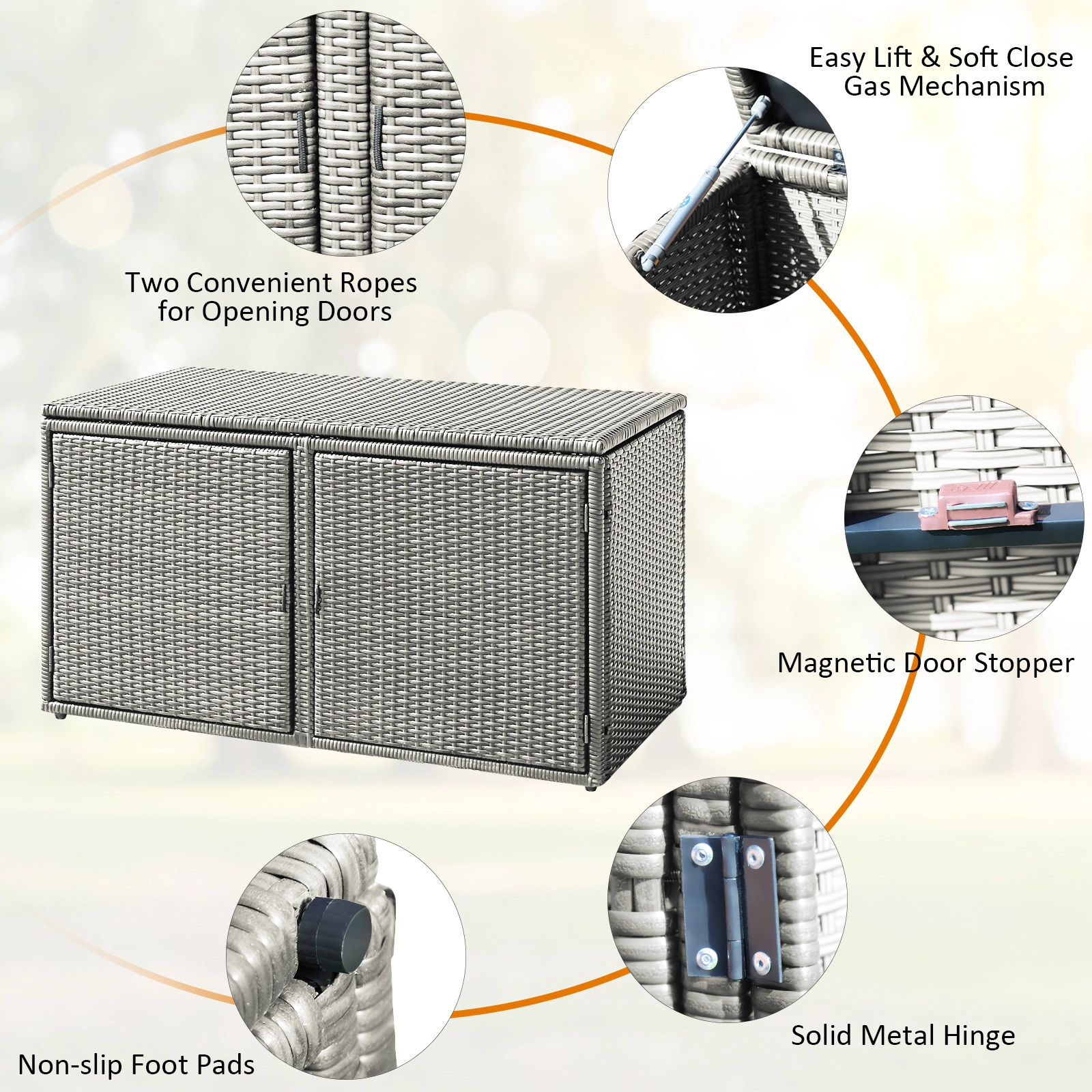 SUGIFT 88-Gallon Weather-Resistant PE Rattan 2-Shelf Garden Storage Box 45-in x 23.5-in x 25.5-in 110-lb Shelf Gray