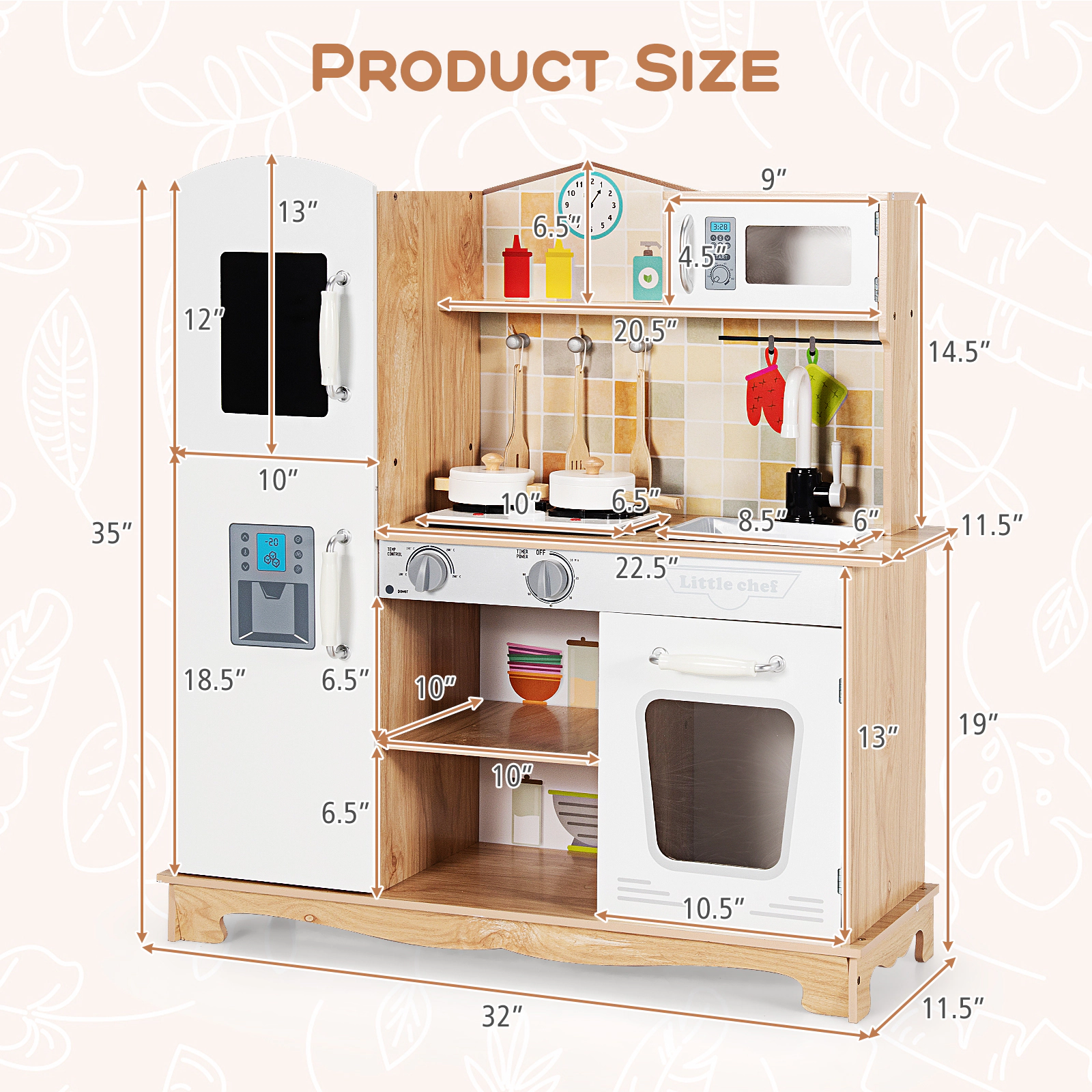 Hivvago Wooden Kids Pretend Kitchen Playset Cooking Play Toy with Utensils and Sound