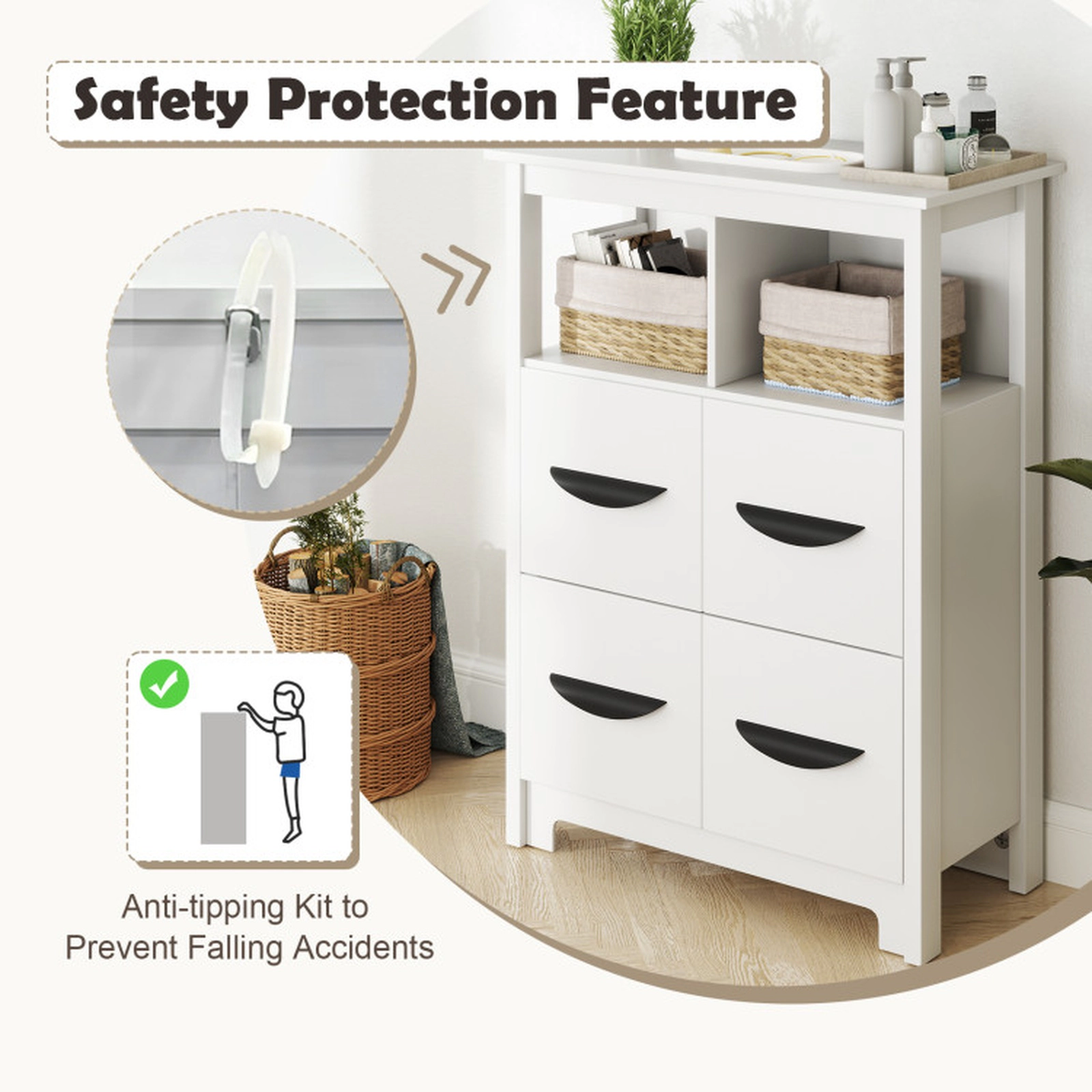SUGIFT 2 Open Compartments 2 Drawers Freestanding Floor Storage Cabinet 24-in x 12-in x 31.5-in 90-lb Capacity White