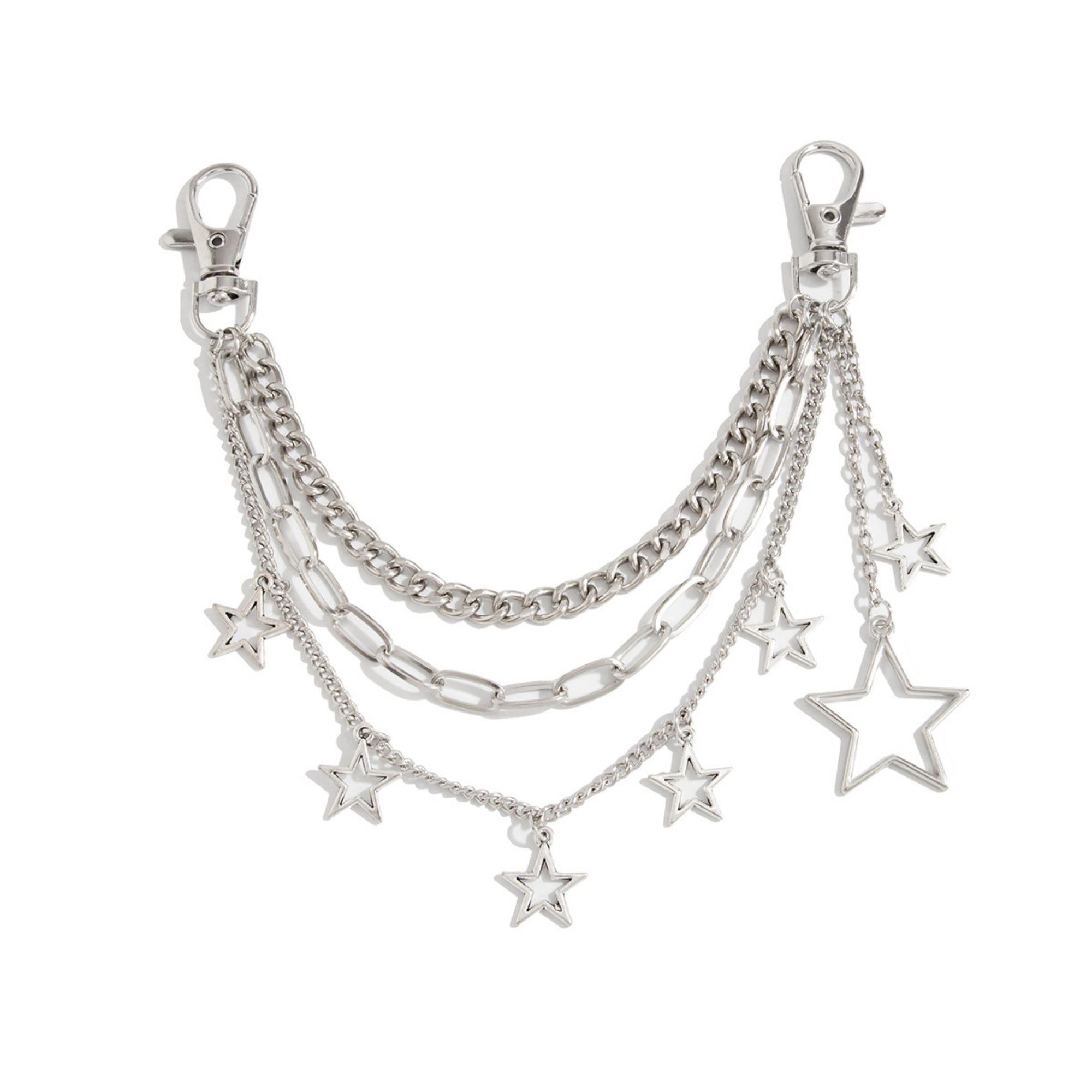 Alilang Women's Star Chain Bag Charm with Layered Silver Tone Chains Clips and Hanging Star Pendants