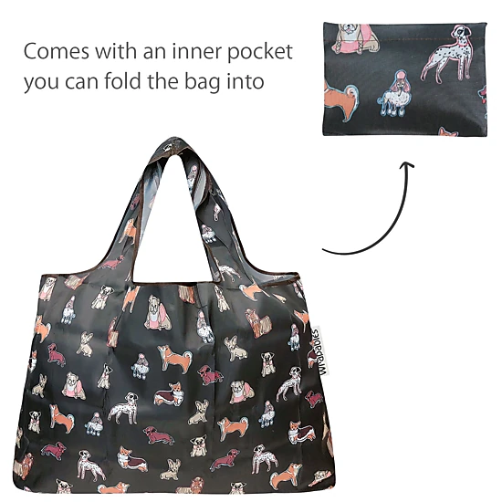Wrapables LS Nylon Reusable Shopping Bags for Groceries (set of 2), Shiba Inu Dogs