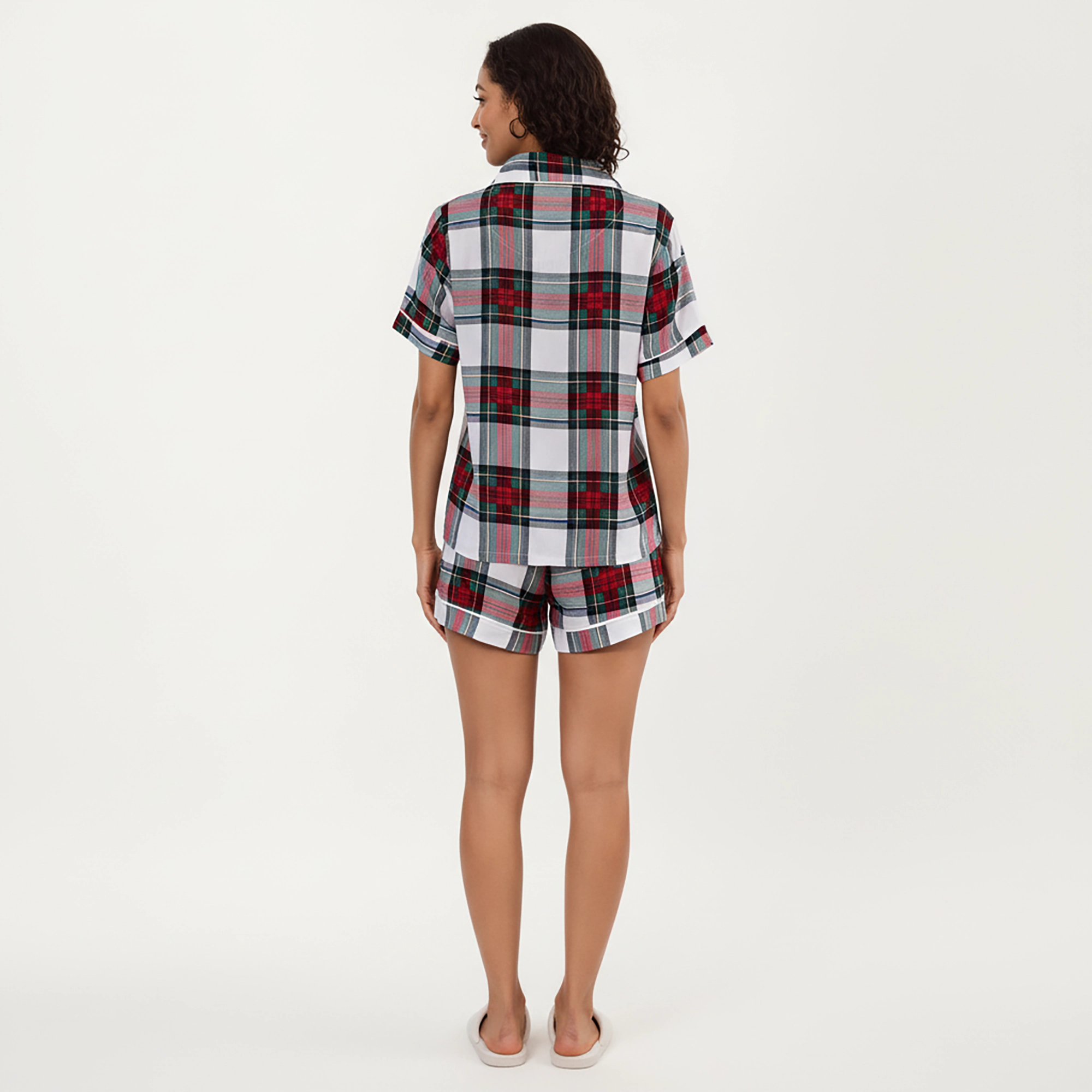 Anna-Kaci Women's Short Sleeve Plaid Button Up Pajama Set with Pocket