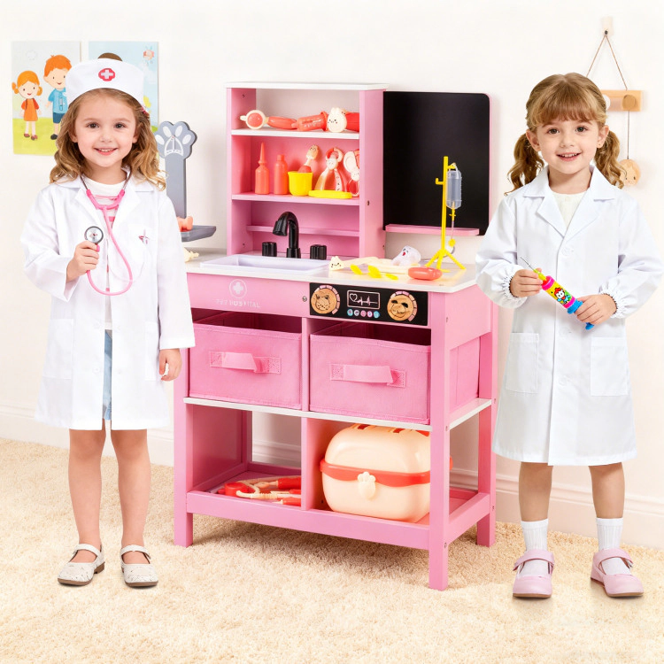 Hivvago Play Doctor's Office Wood Medical Center Toy Set with Blackboard