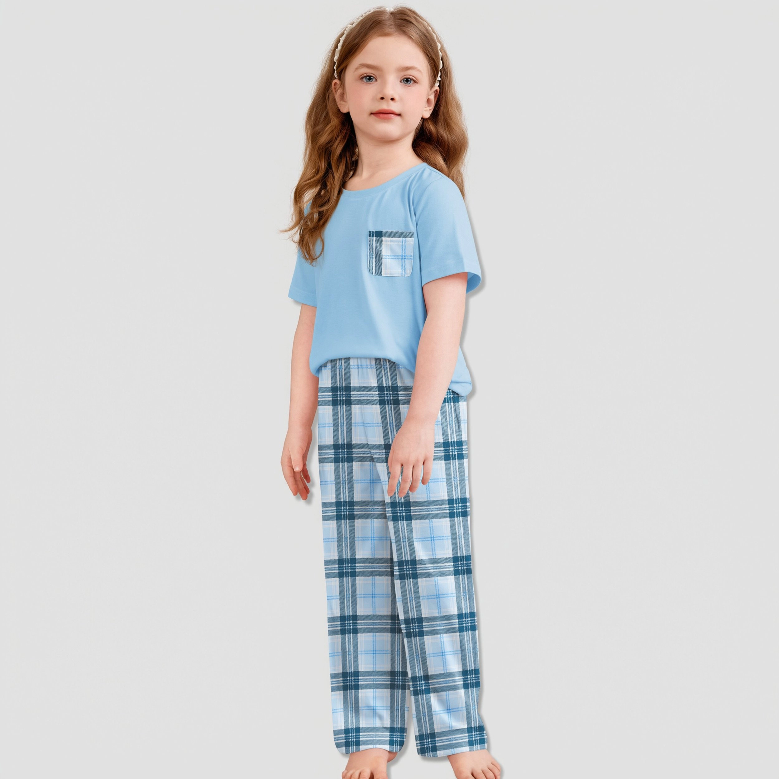 Arshiner Girls Sleepwear Short Sleeve Long Pants Pajamas Sets Soft Loungwear For Kids