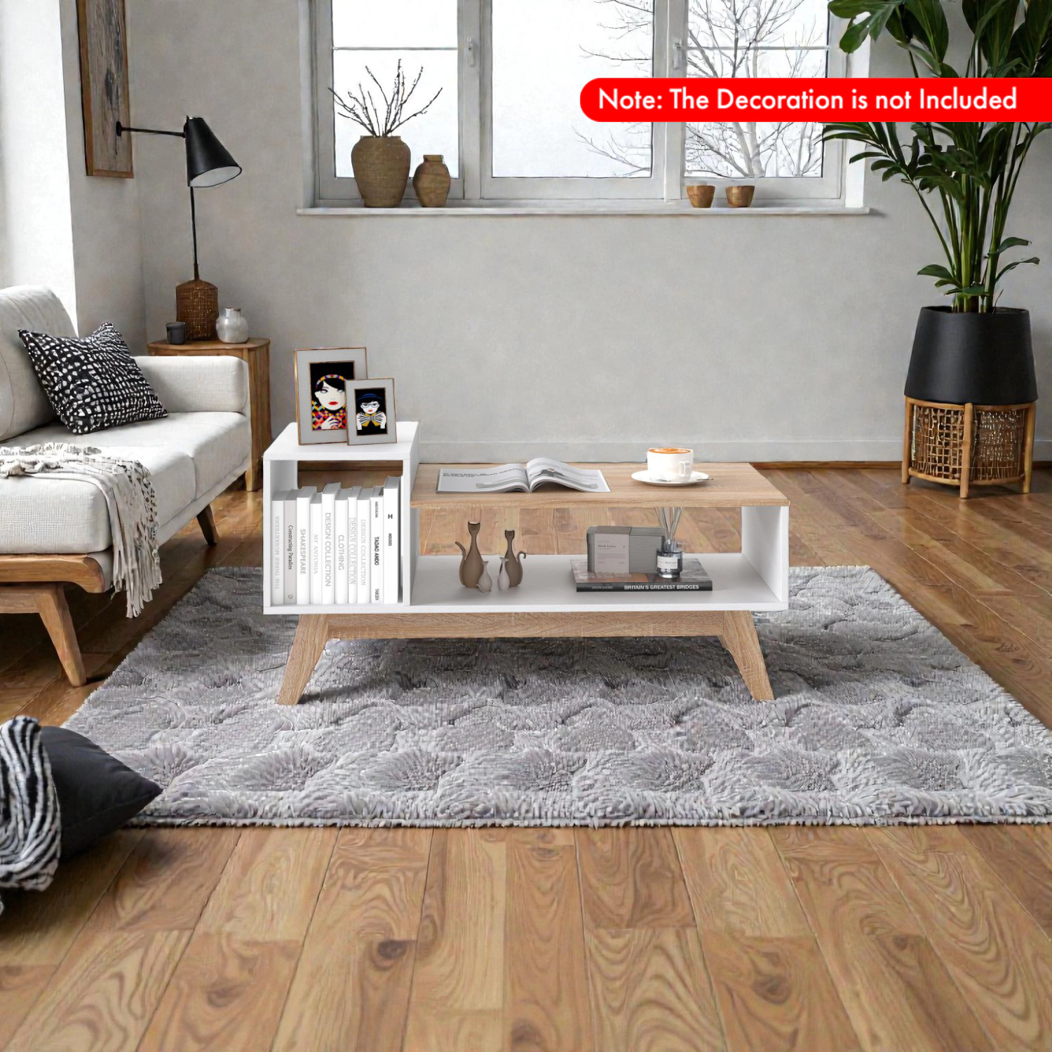 Hivvago Rectangular Coffee Table 43-Inch with Layered Top Design and Storage Sections