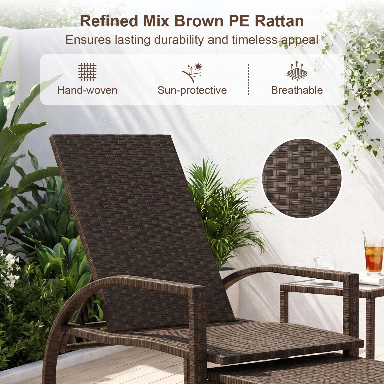 SlickBlue Adjustable Patio Recliner with 6-Position Backrest and Metal Frame
