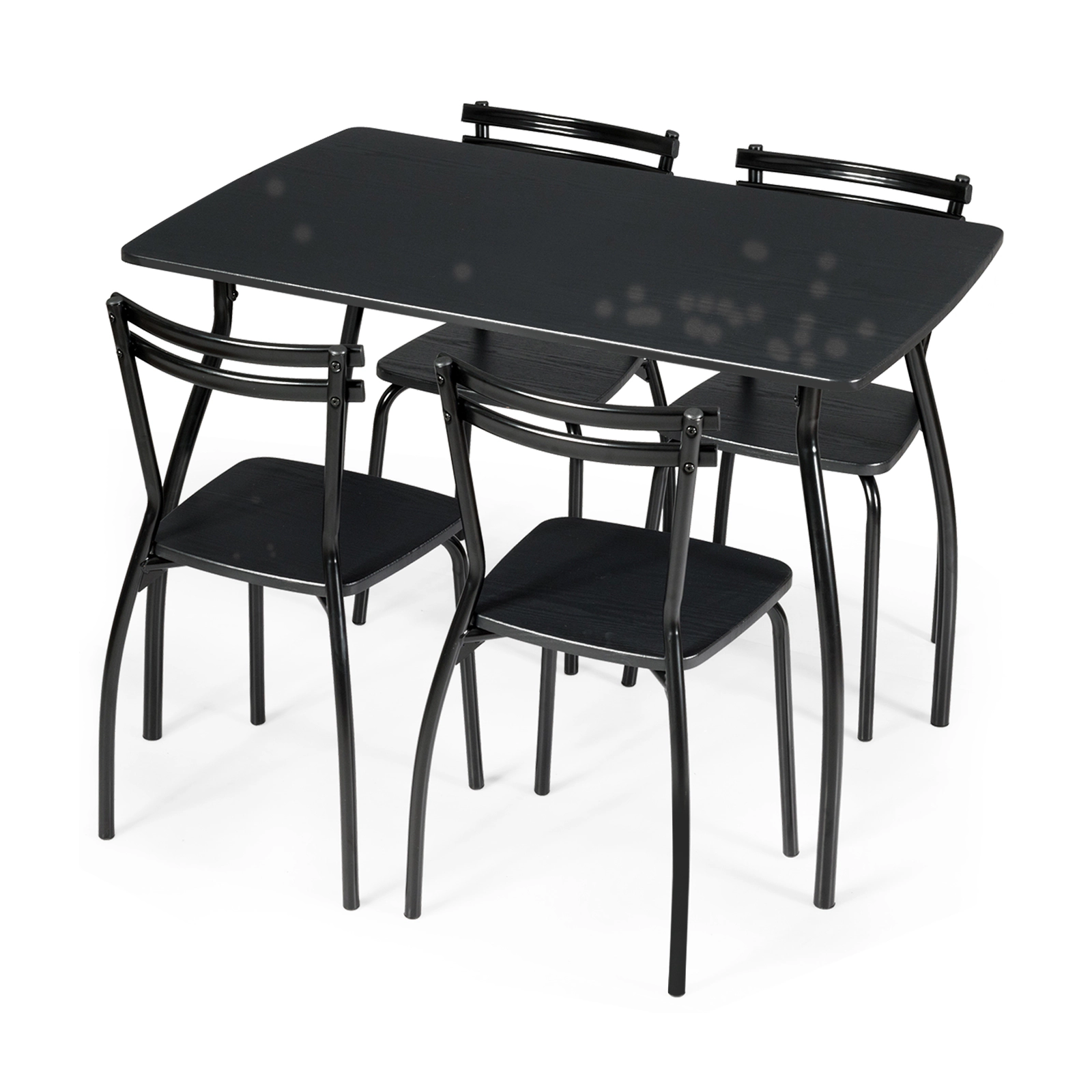 SUGIFT 5-Piece Black Steel Dining Set for 4, 42-Inch Table with Backrest Chairs