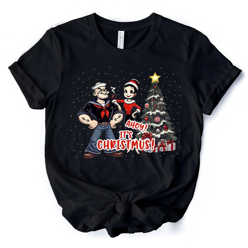 OrnamentallyYou Mens Ahoy! It's Christmus! Popeye And Olive T-Shirt