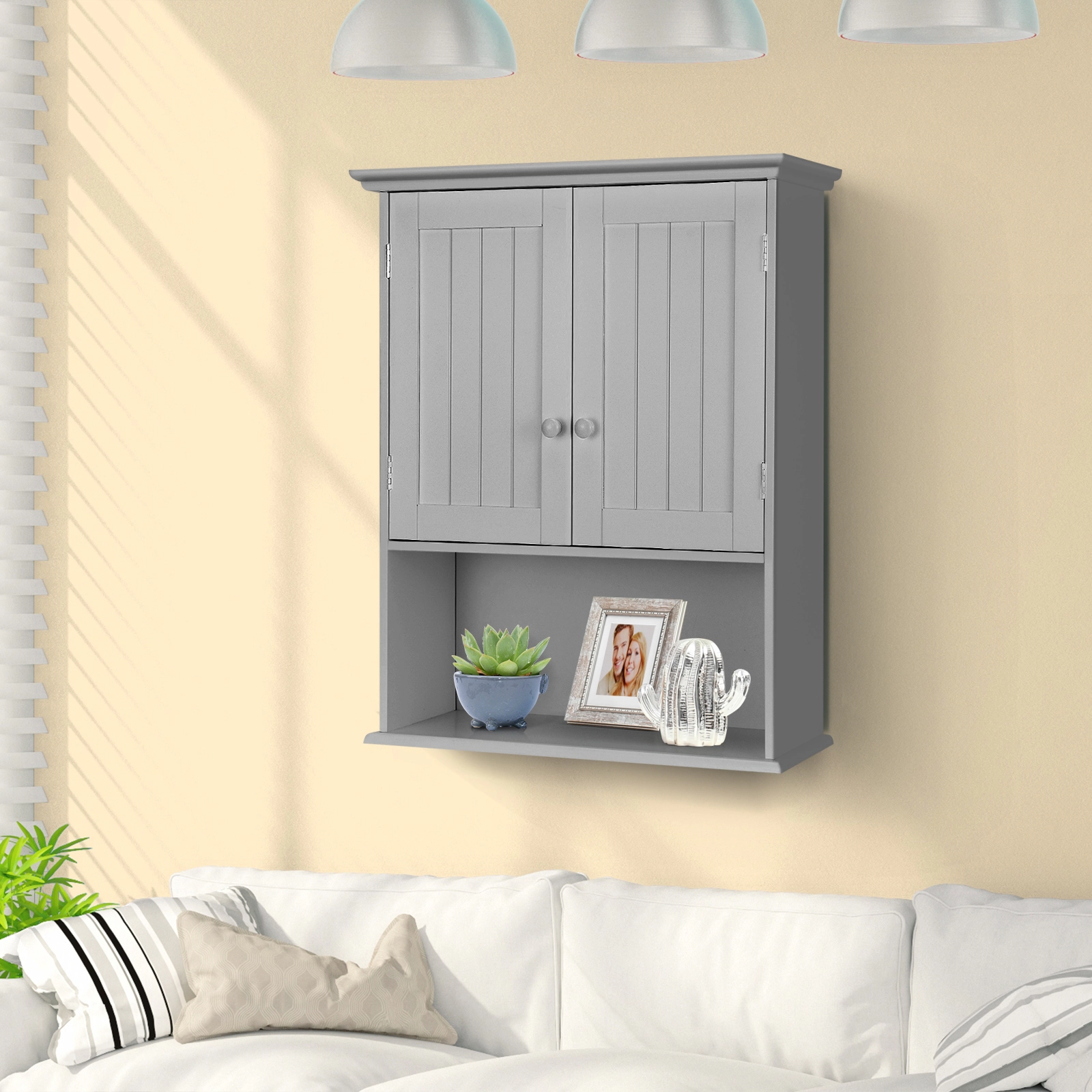 SUGIFT Wall Mount Bathroom Storage Cabinet with Adjustable Shelves 11-lb Per Level Capacity Gray