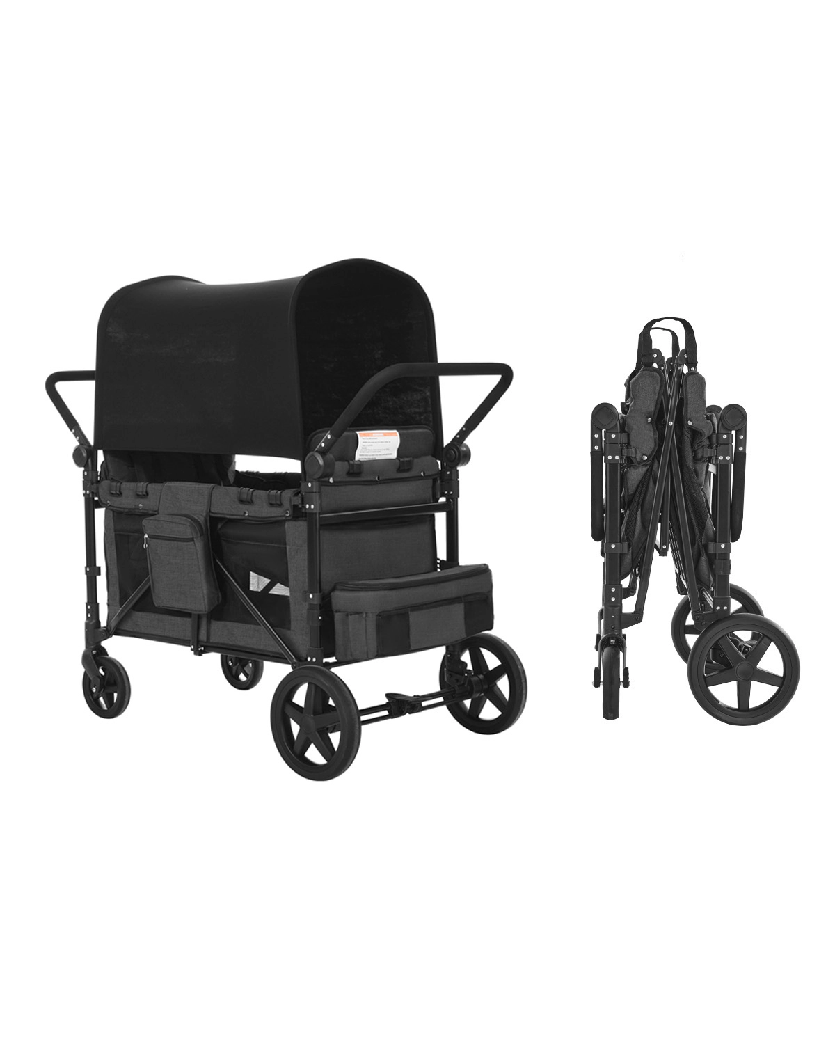 HONGGE 4-Seater Wagon Stroller for Kids, Foldable with 330 lb Capacity, Adjustable Handle, Dark Gray & Black
