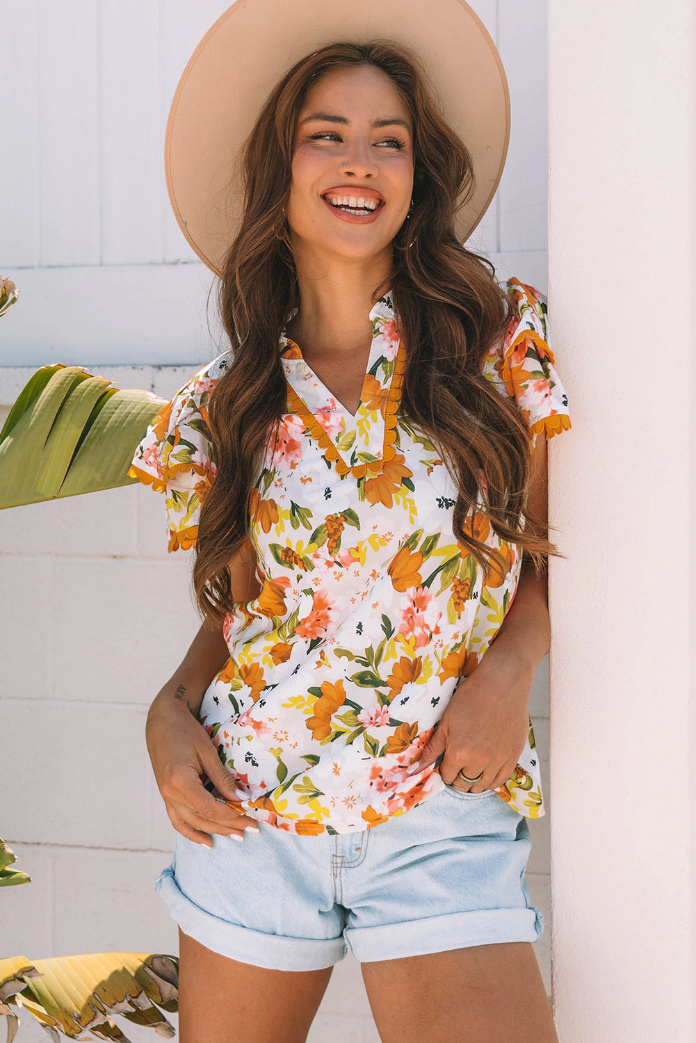 Threaded Pear Women's Ailany Short Sleeve Floral Blouse