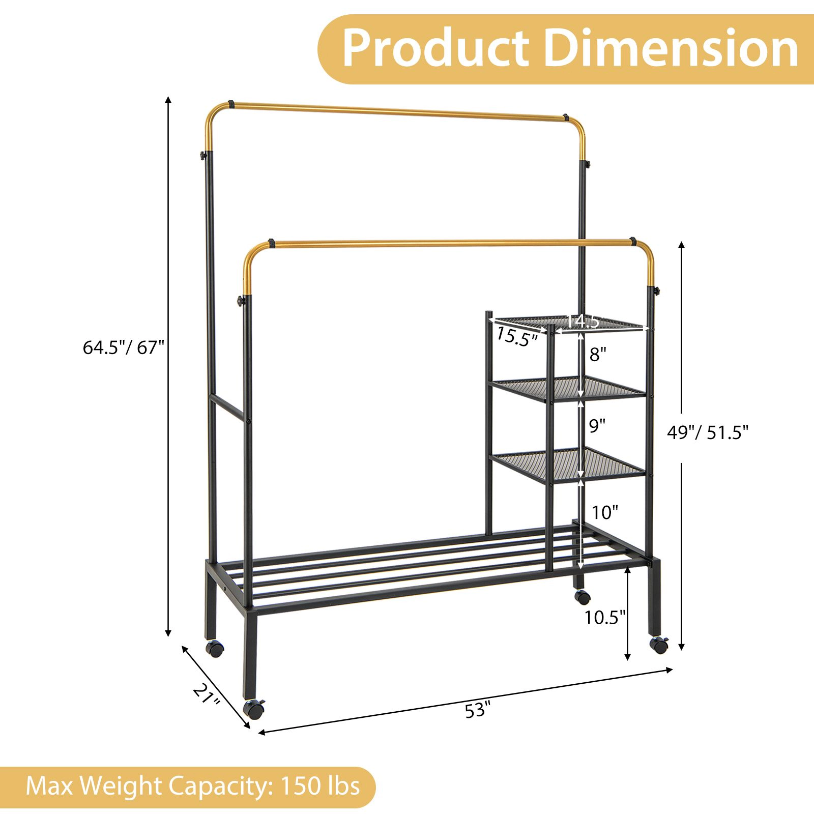 Slickblue Adjustable Garment Rack with Shelves and Wheels