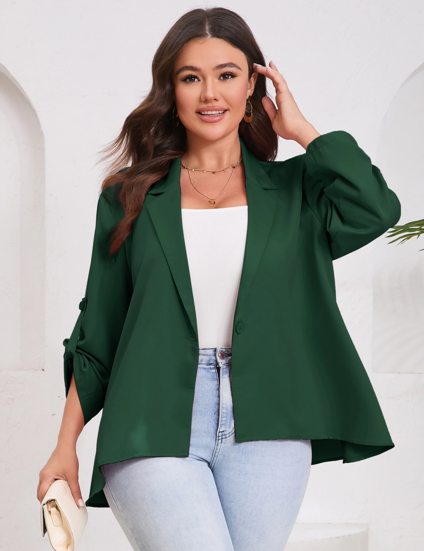 KOJOOIN Women's Plus Blazer Long Sleeve Single Breasted Open Front Lightweight