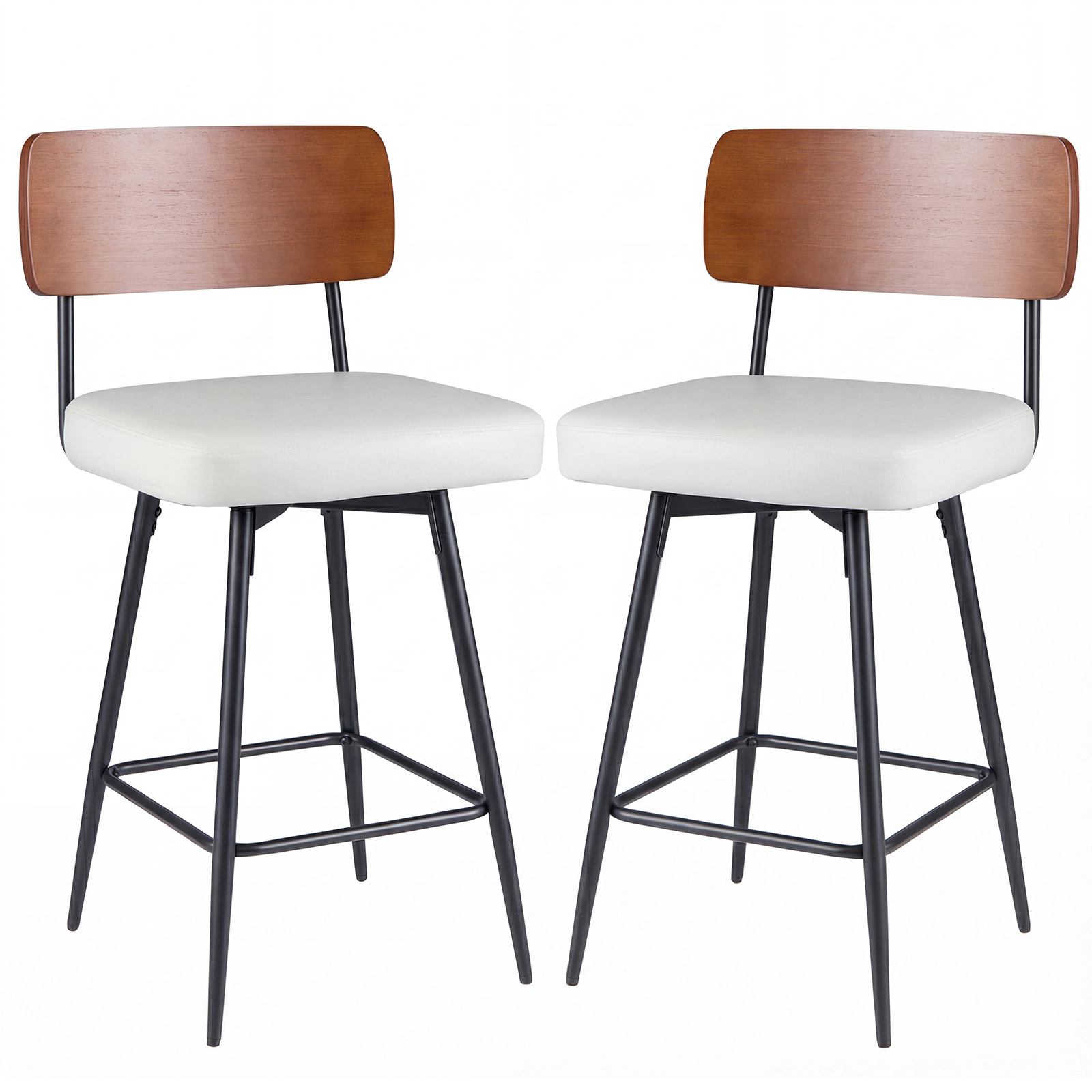 SUGIFT 27-in Padded 360° Swivel Counter Bar Stools Set of 2 Footrest 330-lb Capacity 27-in Seat Height White Cushion