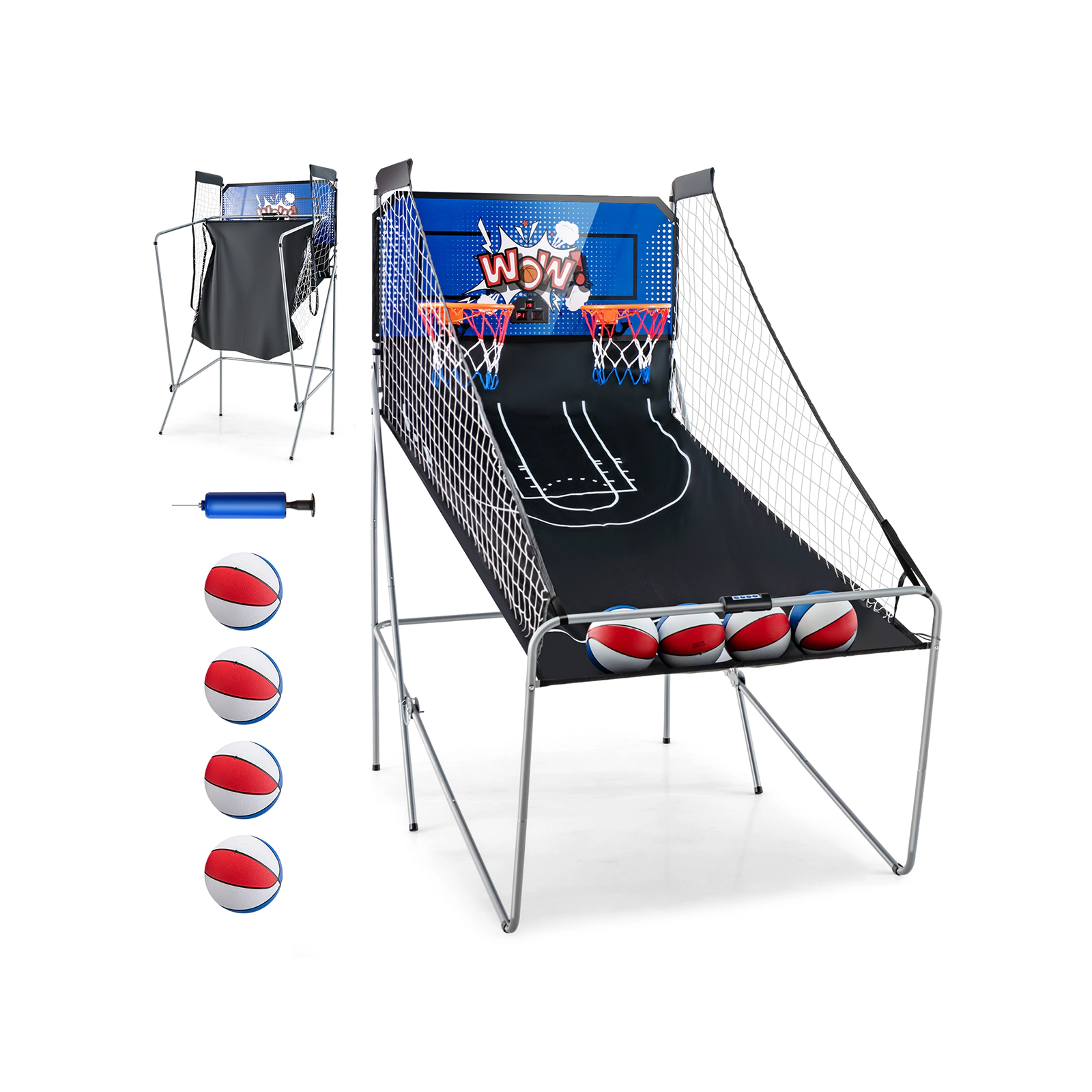 SUGIFT Blue Dual Shot Arcade Basketball Game with 8 Play Modes and 4 Balls 81-in W 43-in D 81-in H 12-in Rims