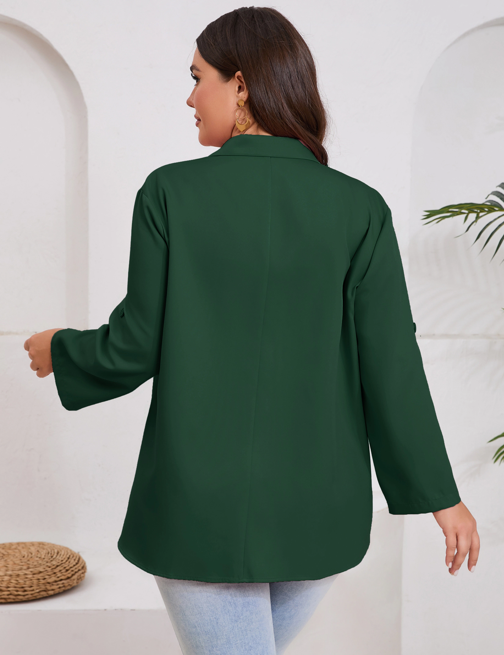 KOJOOIN Women's Plus Blazer Long Sleeve Single Breasted Open Front Lightweight