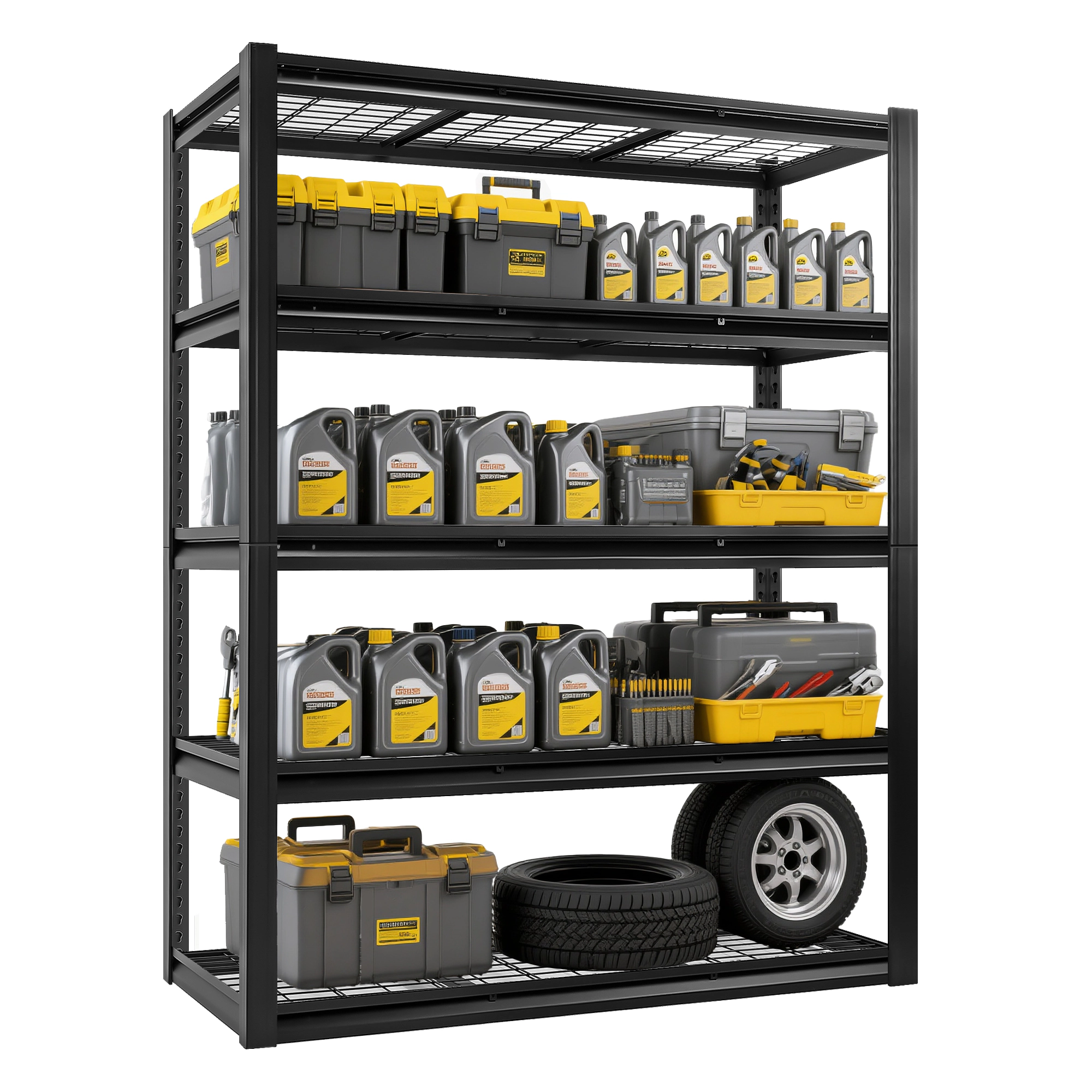 Flynama 5-Tiers Heavy Duty Steel Adjustable Garage Storage Shelving Unit in Black (60 in. W x 72 in. H x 23.6 in. D)