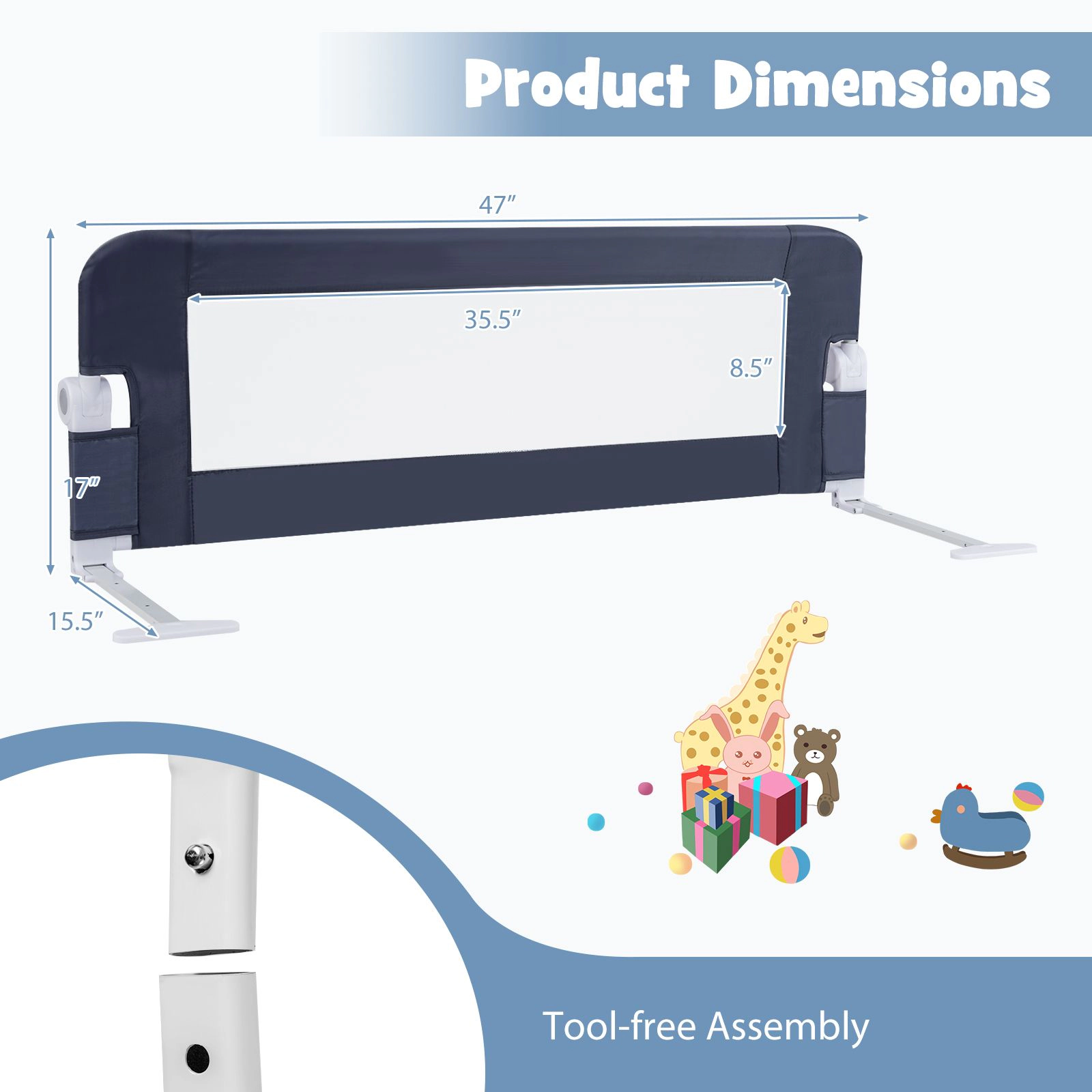 SlickBlue Toddler Bed Rail Guard with Foldable Safety Design
