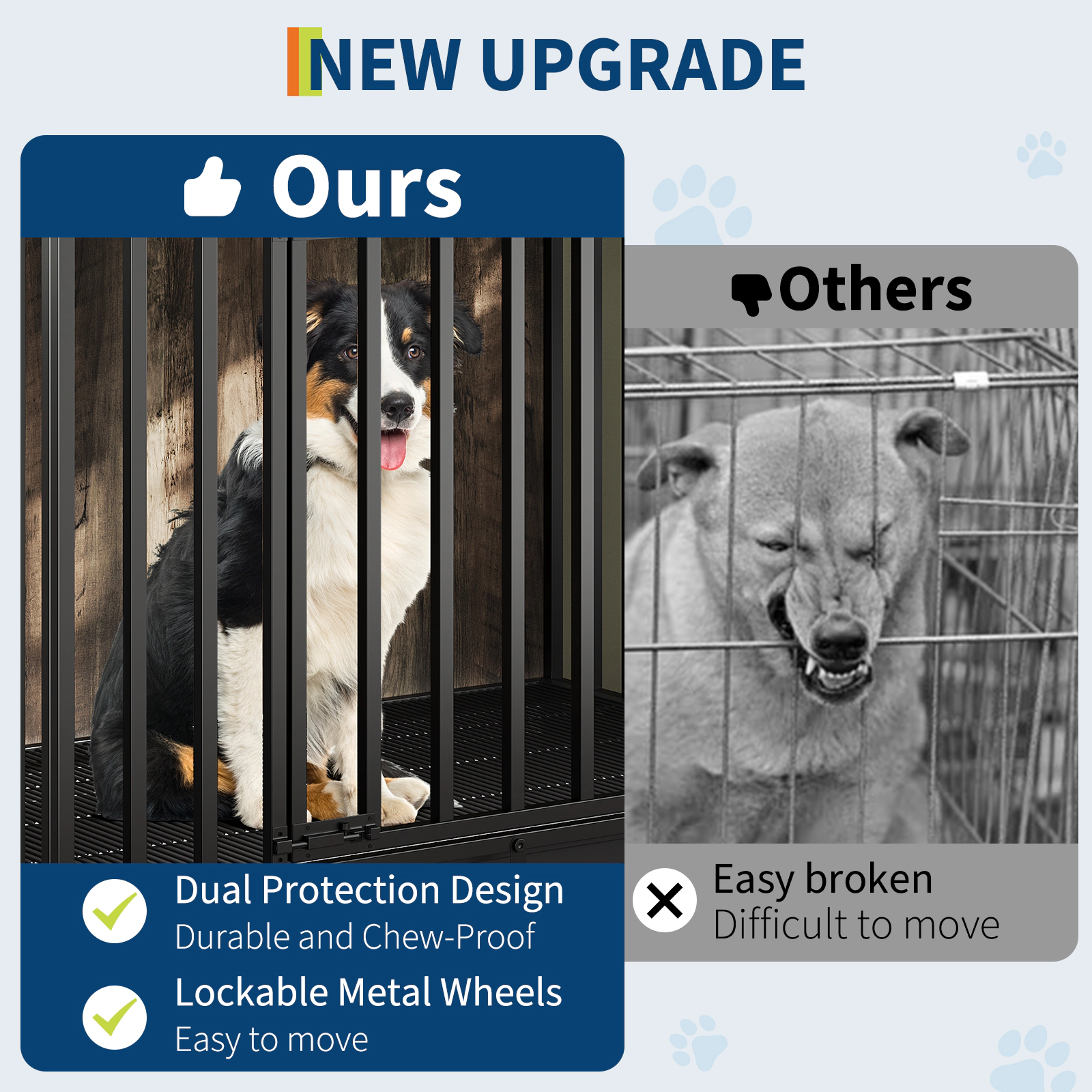 39" Heavy Duty Dog Crate Furniture with Wheels & Removable Tray, Wooden Pet Cage End Table for Medium Dogs