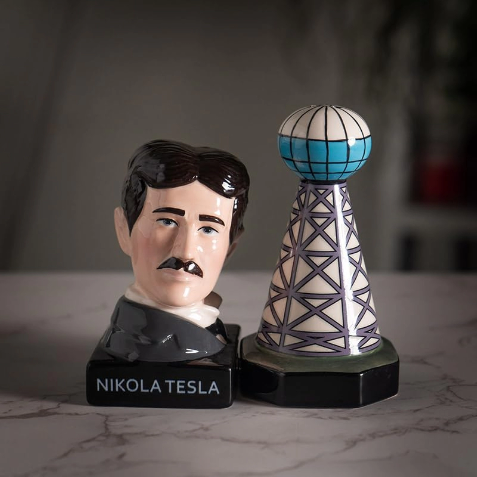Pacific Giftware Nikola Tesla Inspired Ceramic Salt and Pepper Shaker Set Tesla and Tower