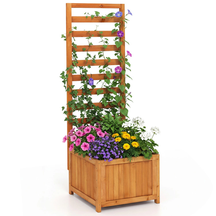 Hivvago 48 Inch Wood Raised Garden Bed with Trellis with Drainage Holes
