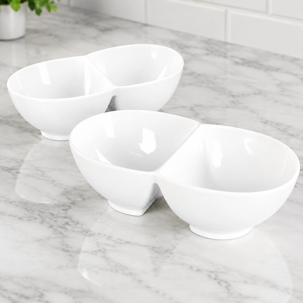 WZK Set of 2 Ceramic Chip Dip Bowls Divided Serving Platter