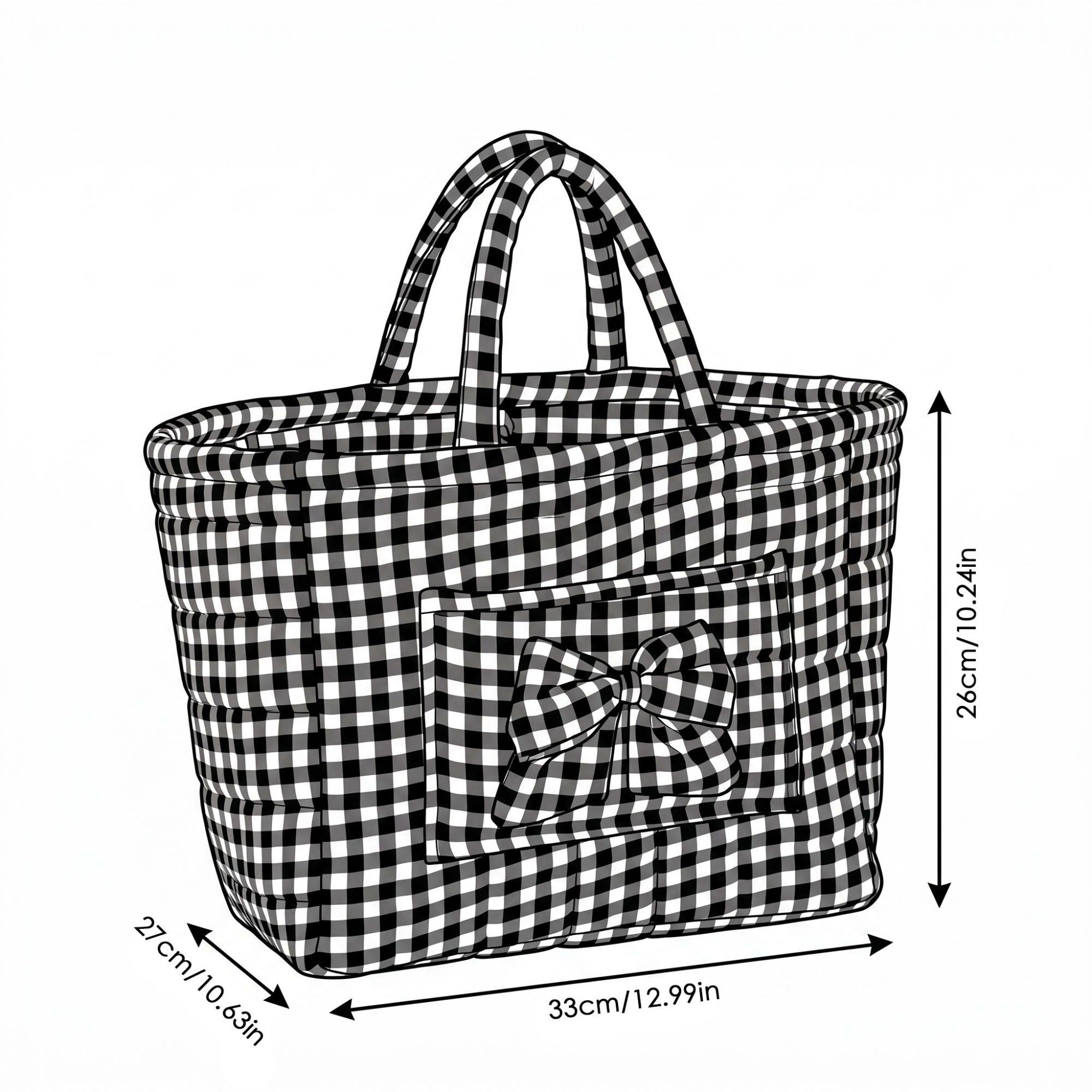 Alilang Unisex Quilted Gingham Storage Basket with Handles and Bow