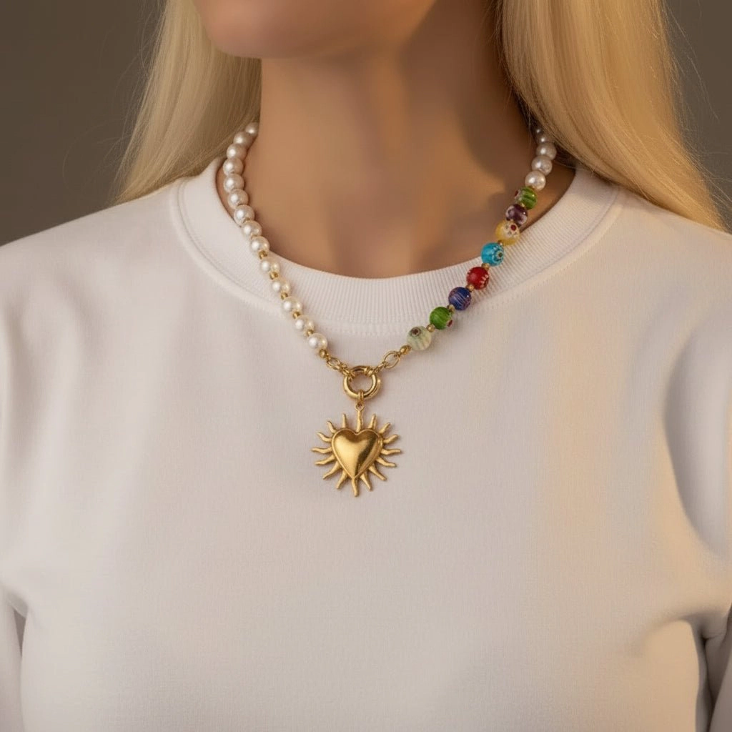 DressAtR Women's Resin Heart 18K Gold Plated Necklace