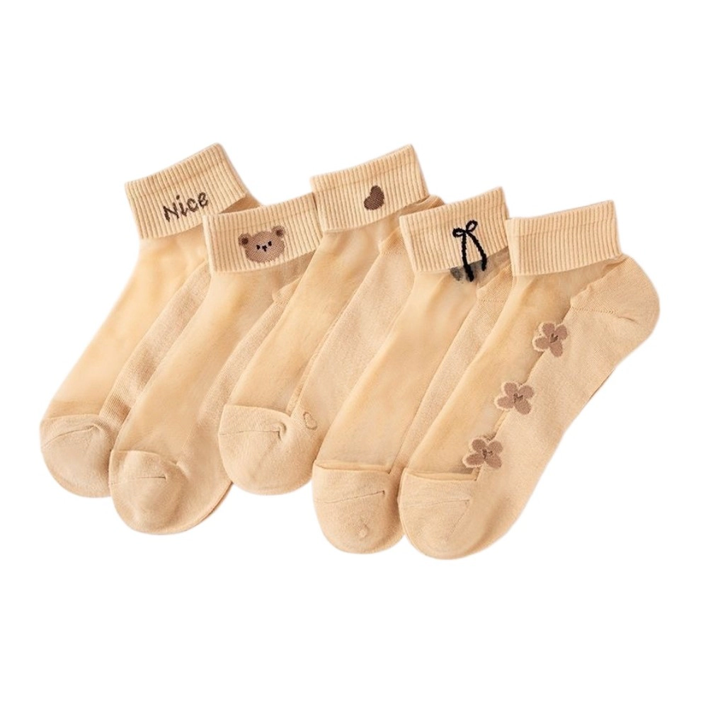 Wardrobe Whimsy 5 Pairs Women Thin Sheer Crystal Invisible Socks Breathable Socks