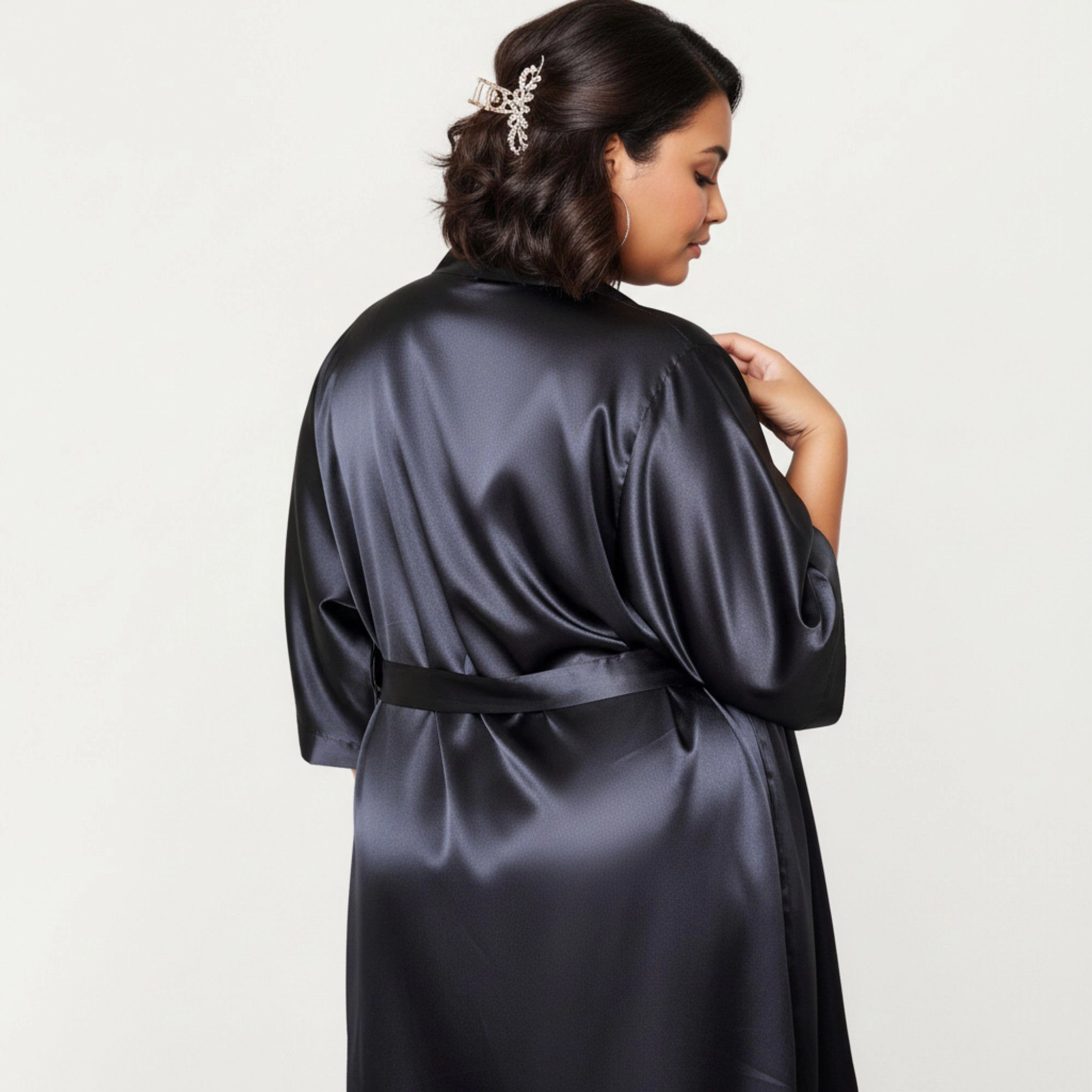 Anna-Kaci Women's 2-Piece Satin Slip Dress and Robe Set with Lace Trim Details Elegant Flowing Layered Silhouette