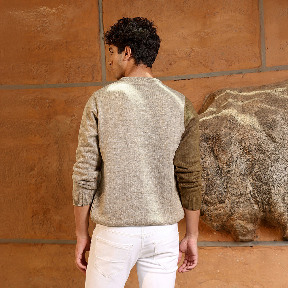 Cahoot Contrast Panel Pullover Sweater - Men’s Crew Neck Long Sleeve