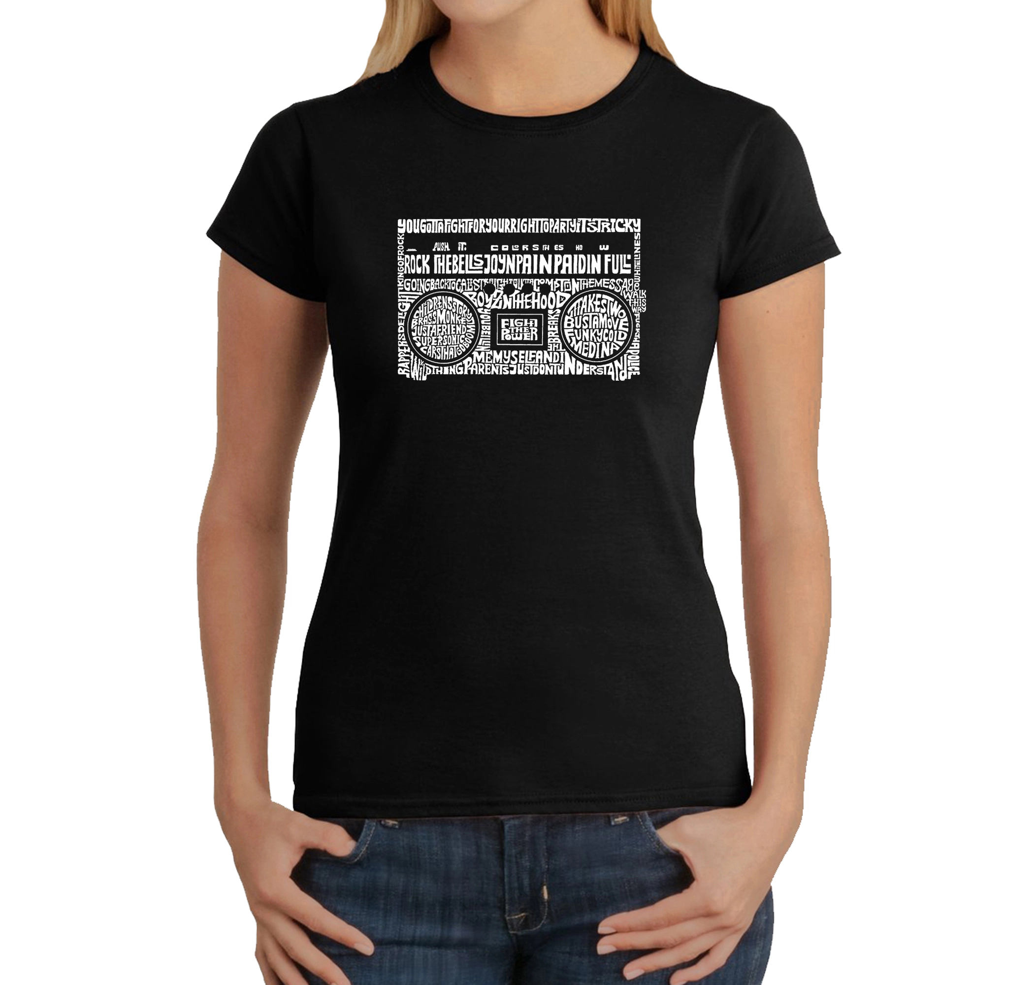LA Pop Art Women's Word T-Shirt - Greatest Rap Hits of The 1980's
