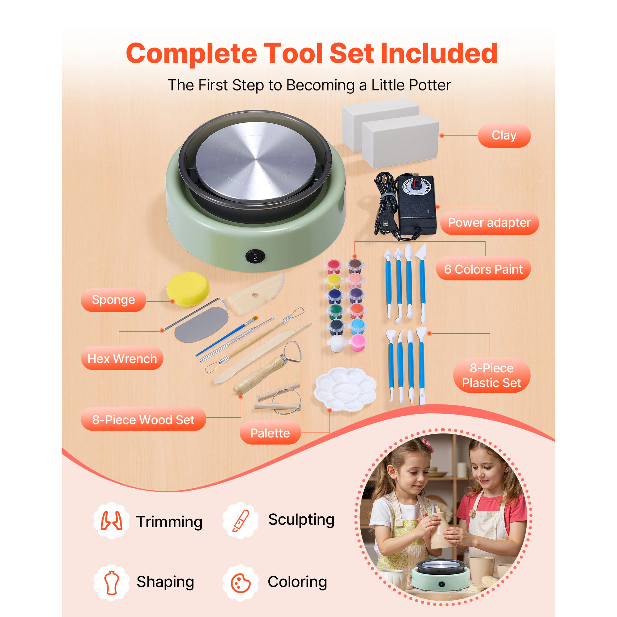 HONGGE Mini Pottery Wheel 6 inch Turntable Forward and Reverse Rotation Adjustable Speed Electric Clay for Kids