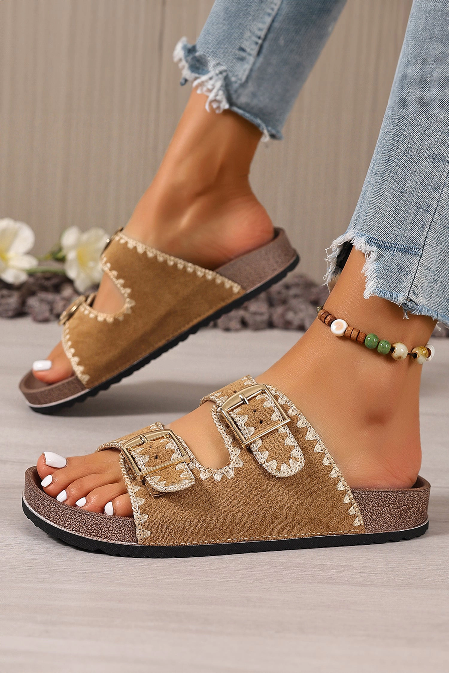 Threaded Pear Women's Azaria Buckle Faux Suede Slippers