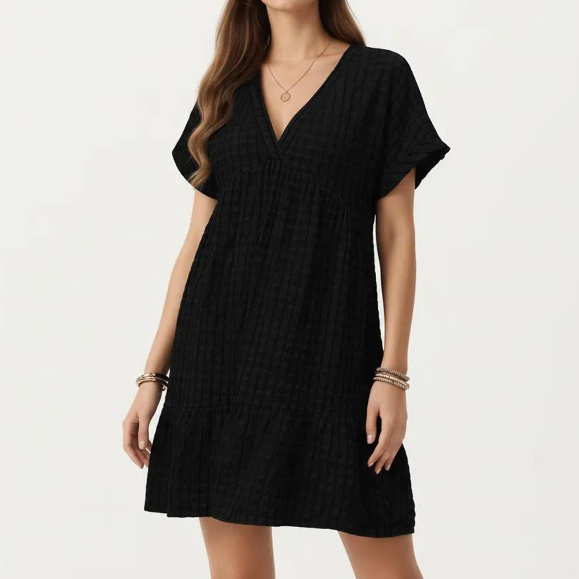 Anna-Kaci Womens Gingham V-Neck Tiered Mini Dress