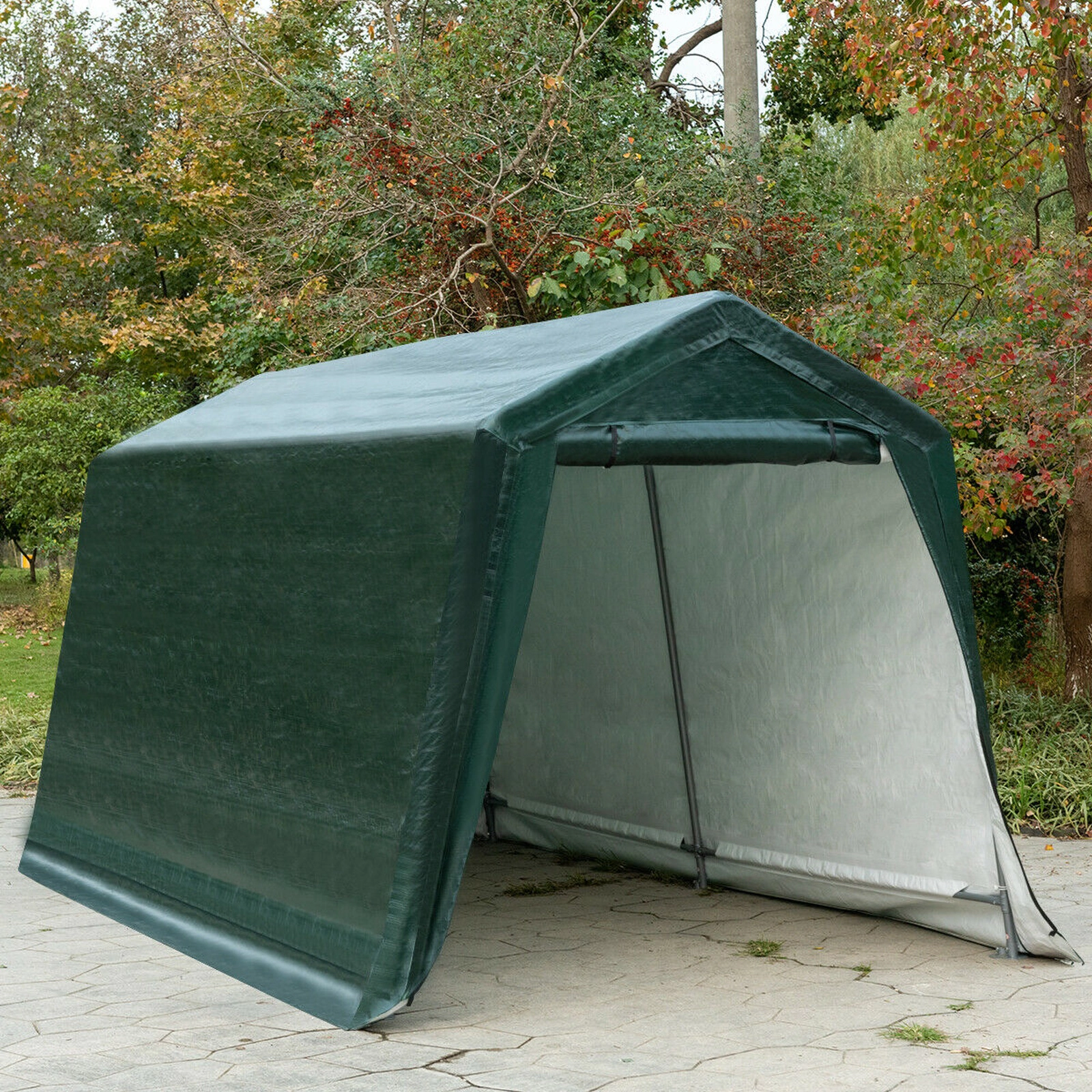 SUGIFT Green Outdoor Ripstop Carport Storage Tent with Zippered Door and Sidewalls 8-ft W 14-ft D 7.6-ft H