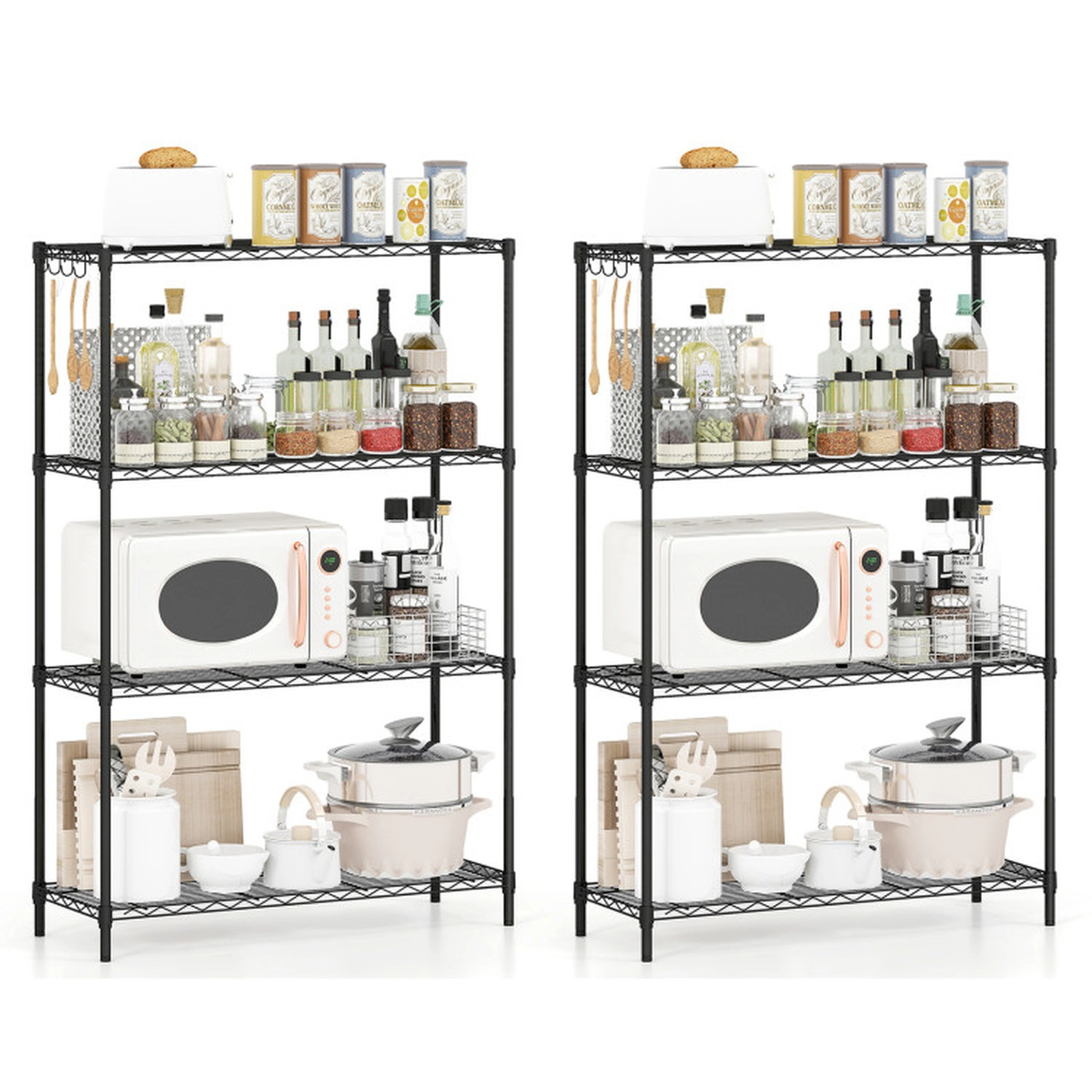 SUGIFT Set of 2 4-Tier 1000-lb Capacity Metal Storage Shelving Unit with V-Shaped Wire Rack and 4 Hooks