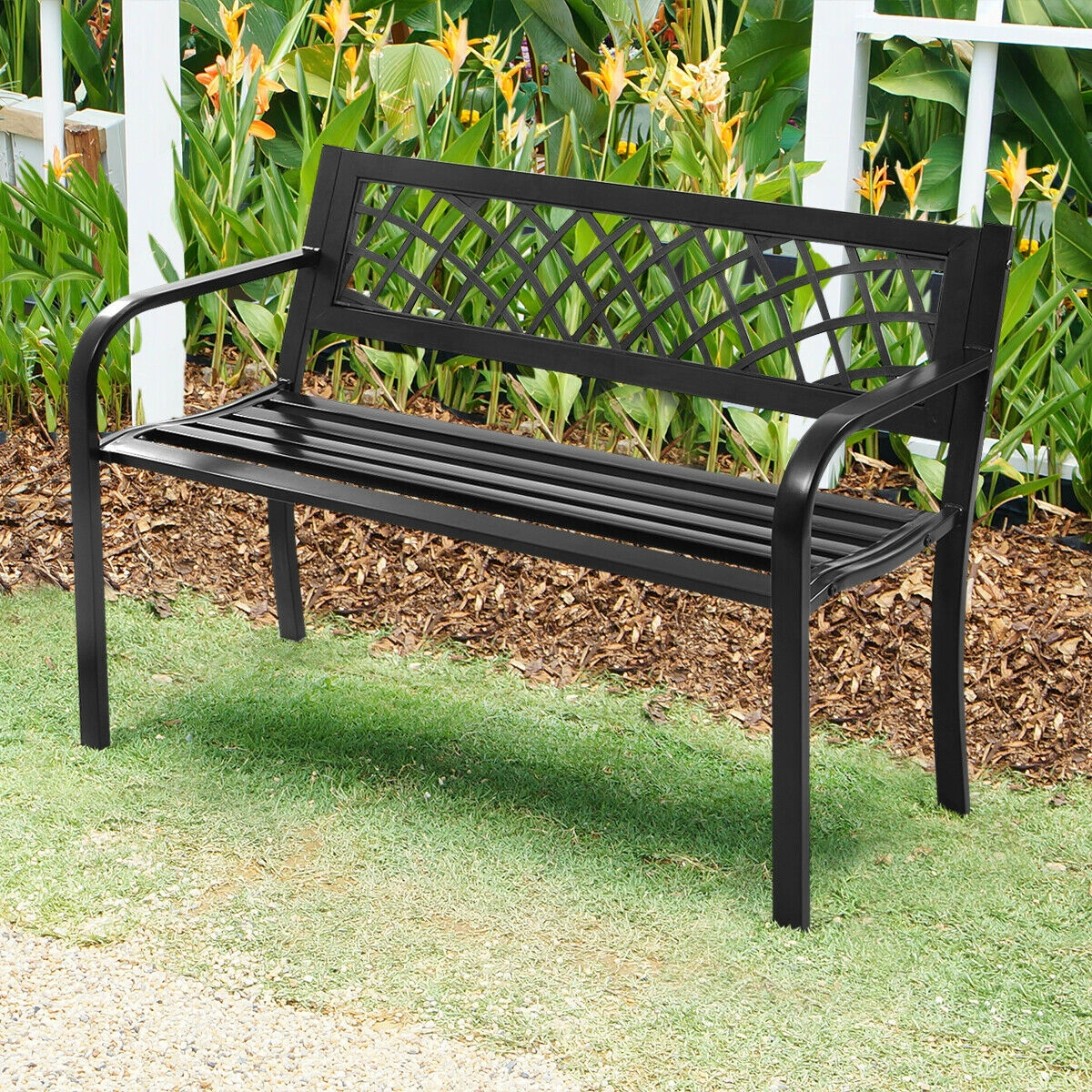 Hivvago Bench Deck With Steel Frame For Outdoor