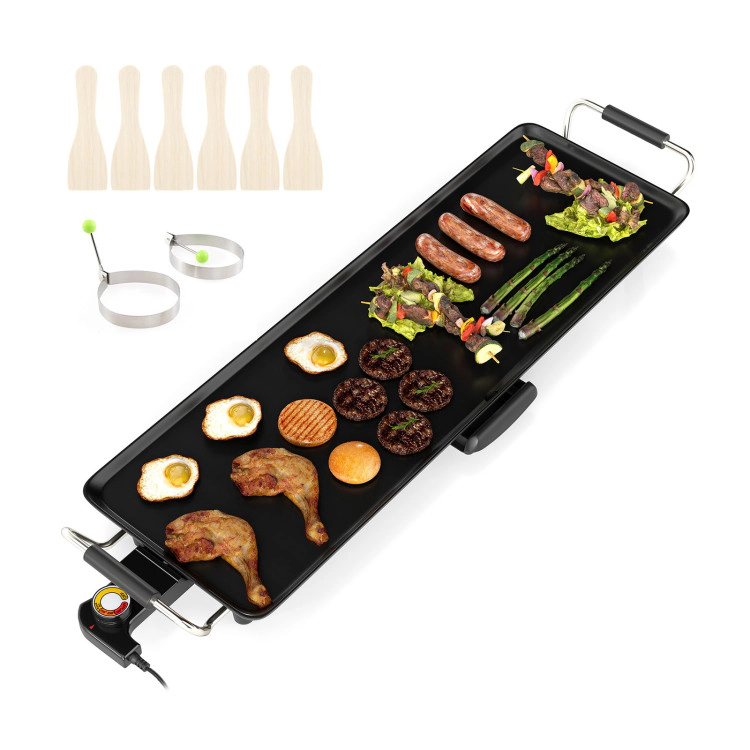 SUGIFT 27 Inch Electric Griddle Black Nonstick BBQ Grill with Egg Rings and Spatulas