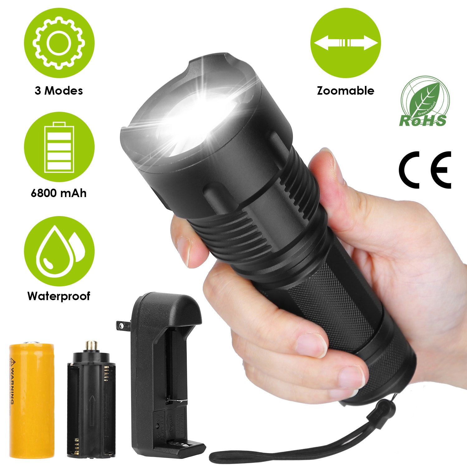 GBruno Rechargeable Zoomable LED Flashlight