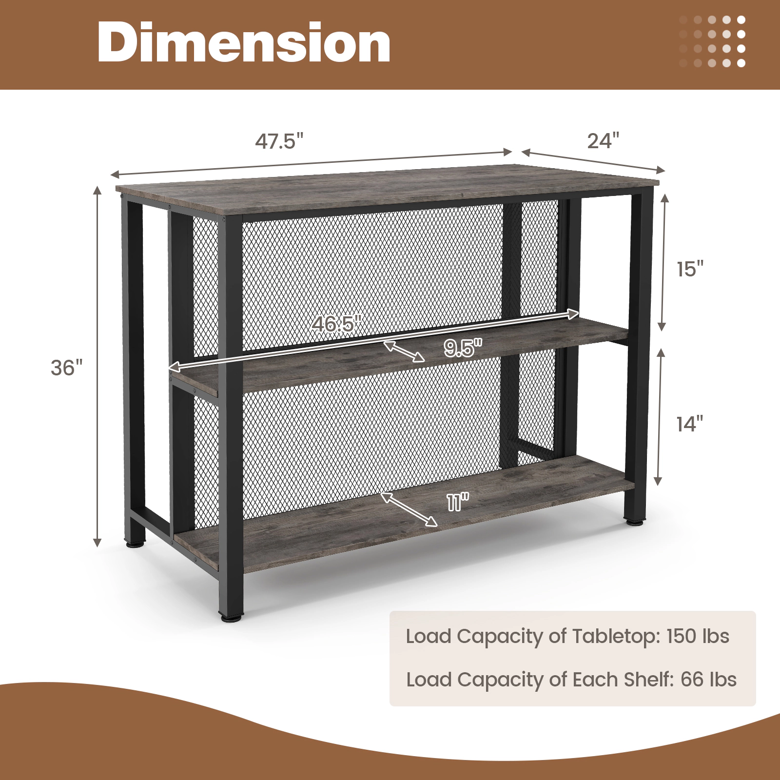 SUGIFT 3-Tier Bar Table with Open Storage Metal Frame 150-lb Tabletop Capacity 66-lb Shelf Capacity Gray