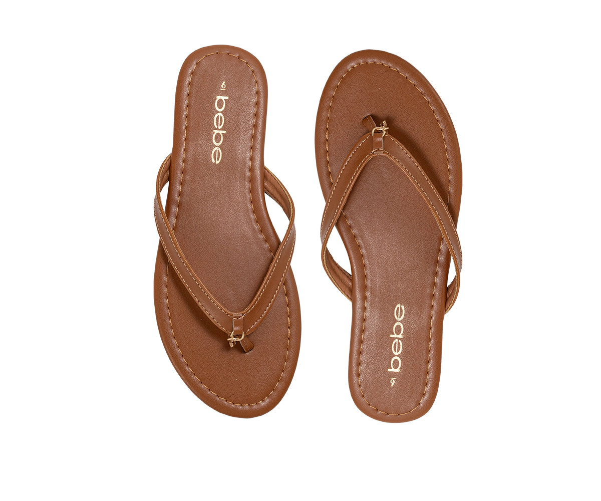 bebe Women's Thong Sandals with Charm Detail Slip On Shoes