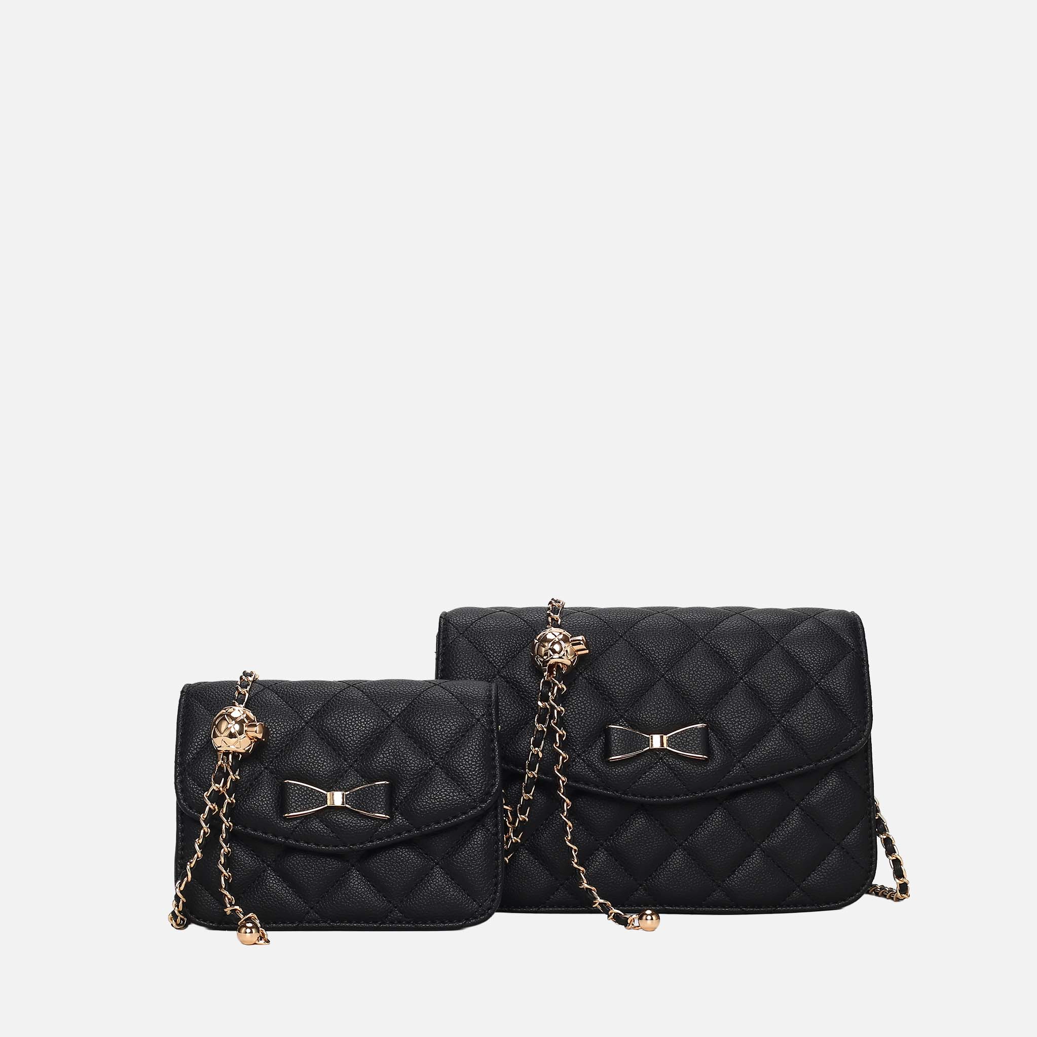 Mia K Collection Blossom Quilted Vegan Leather Shoulder Bag Set - Large + Mini, Gold-Tone Hardware