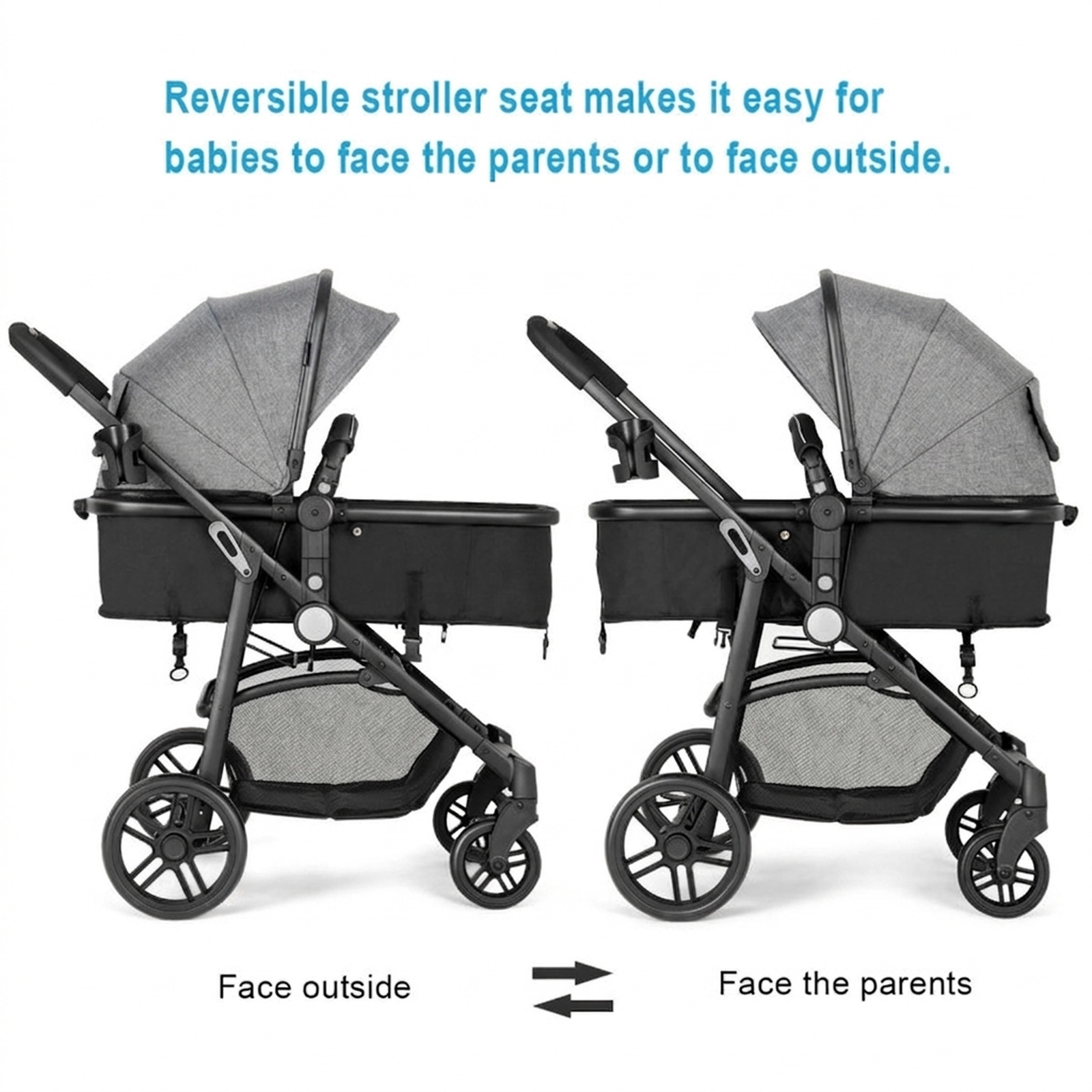 SUGIFT Gray 2-in-1 33-lb Capacity Foldable Baby Stroller Pushchair with Reversible Seat and Sleeping Cushion