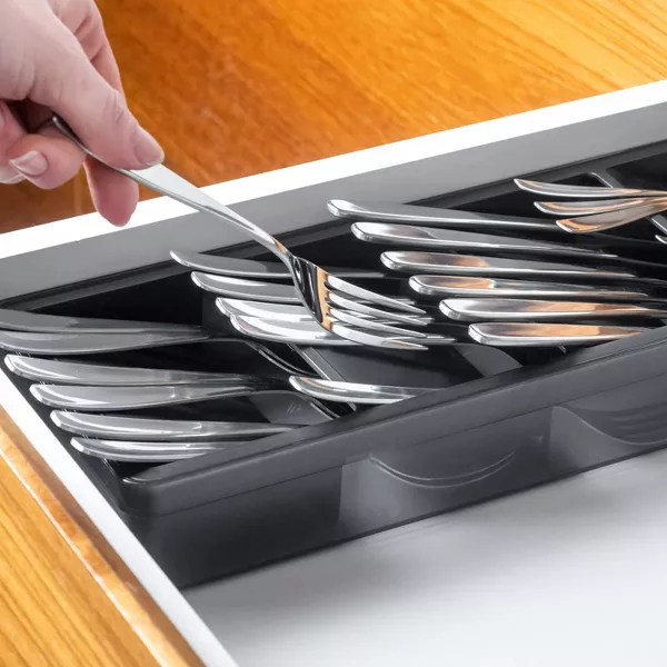 OU In-Drawer Silverware & Utensils Organizer, 5 Compartments Flatware Storage, 14.75" x 5.9" Compact Cutlery Tray