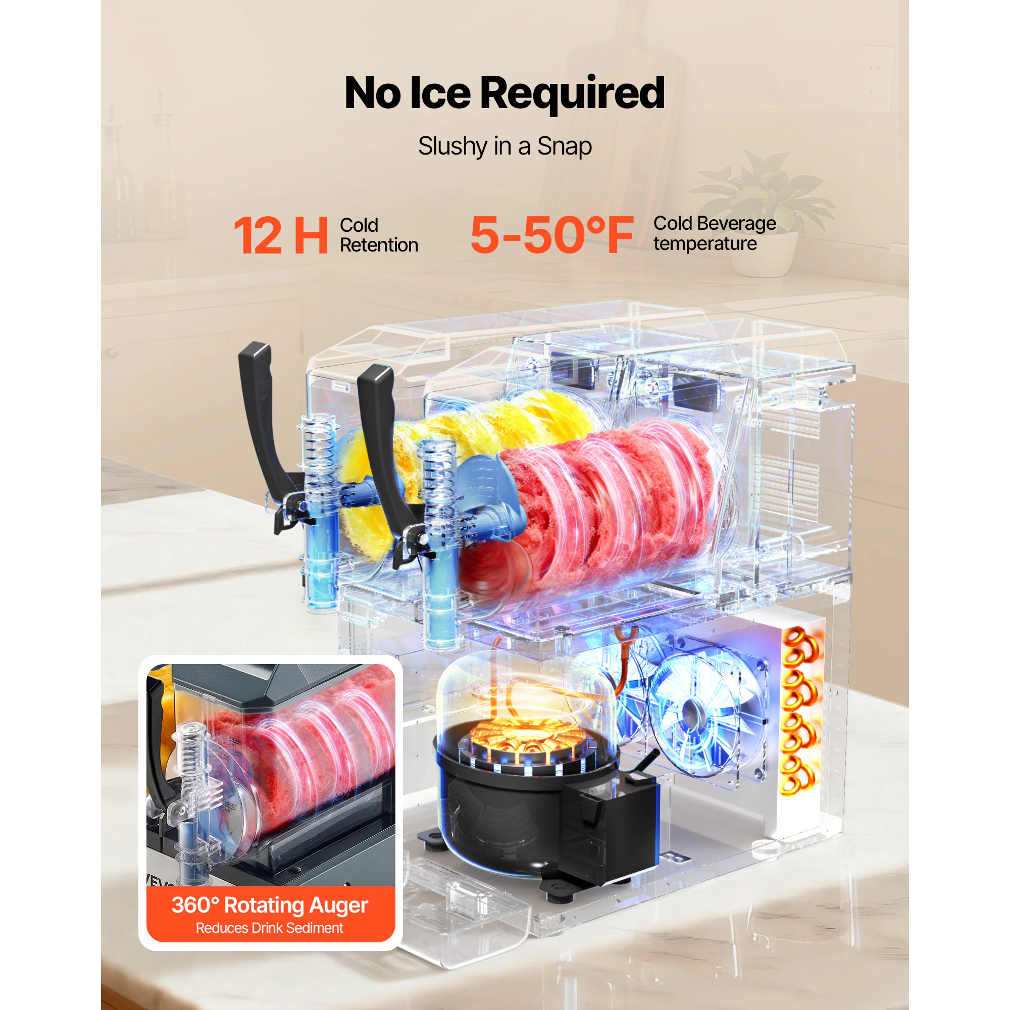 HONGGE Slushie Machine / 2 Tank Slushy Machine for Home No Ice Needed Frozen Drink Maker Margarita Maker with